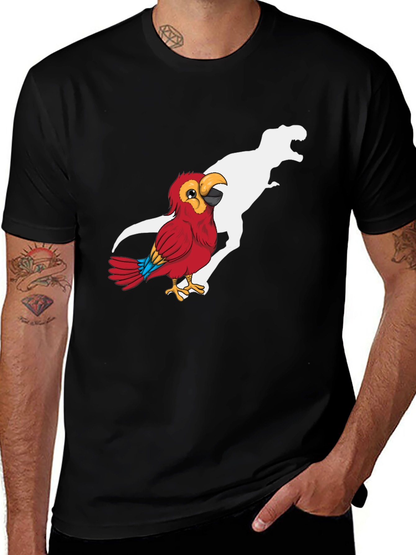 Variant 30 of Parrot vs Dino T-Shirt - Funny Graphic Tee