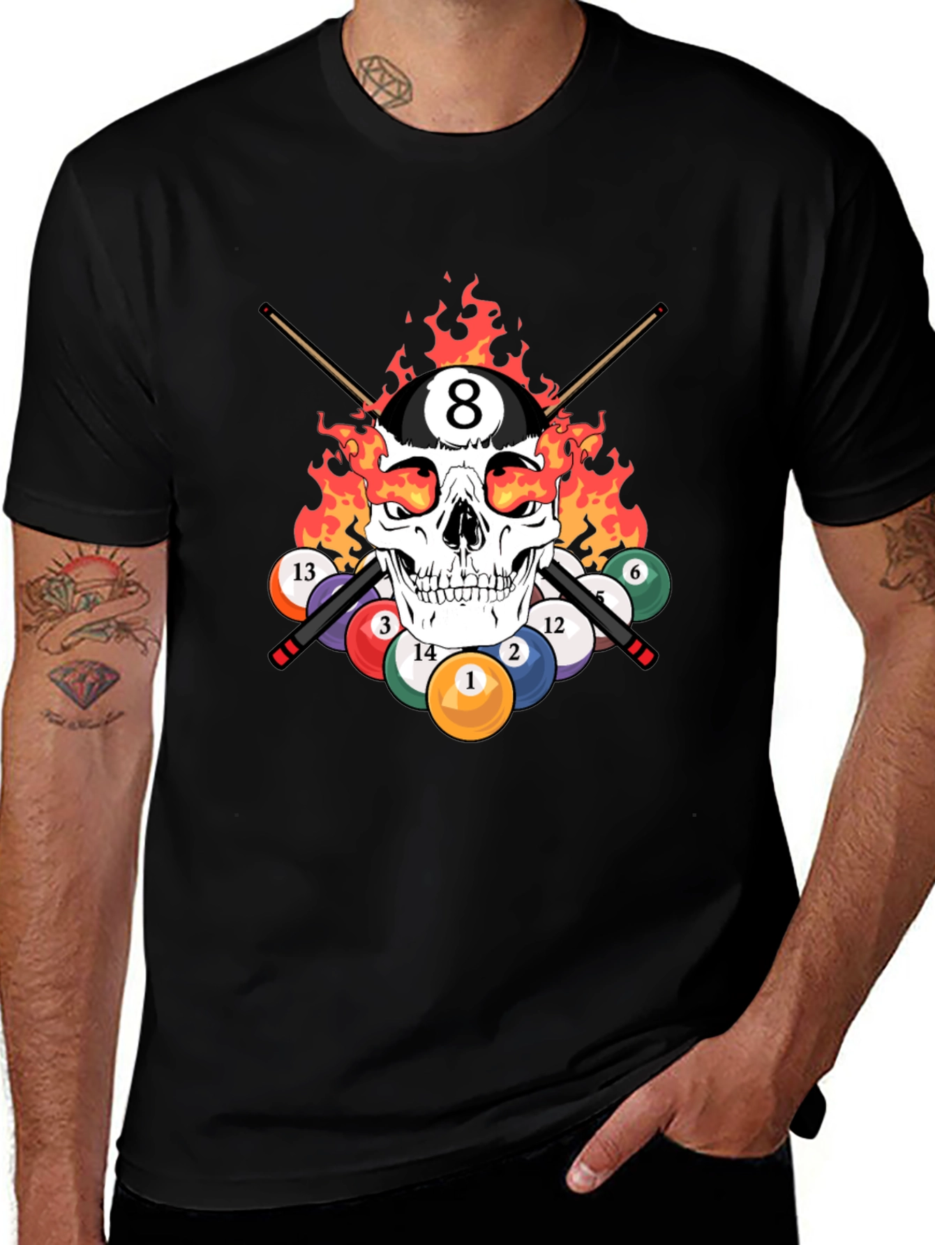 Variant 9 of Skull 8 Ball Flames T-Shirt - Billiards Graphic Tee