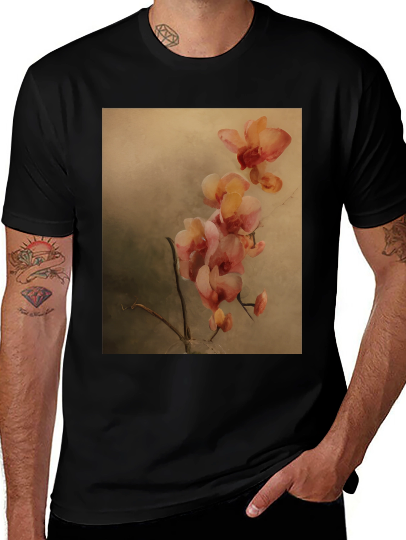 Variant 12 of Orchid Floral Print Black T-Shirt