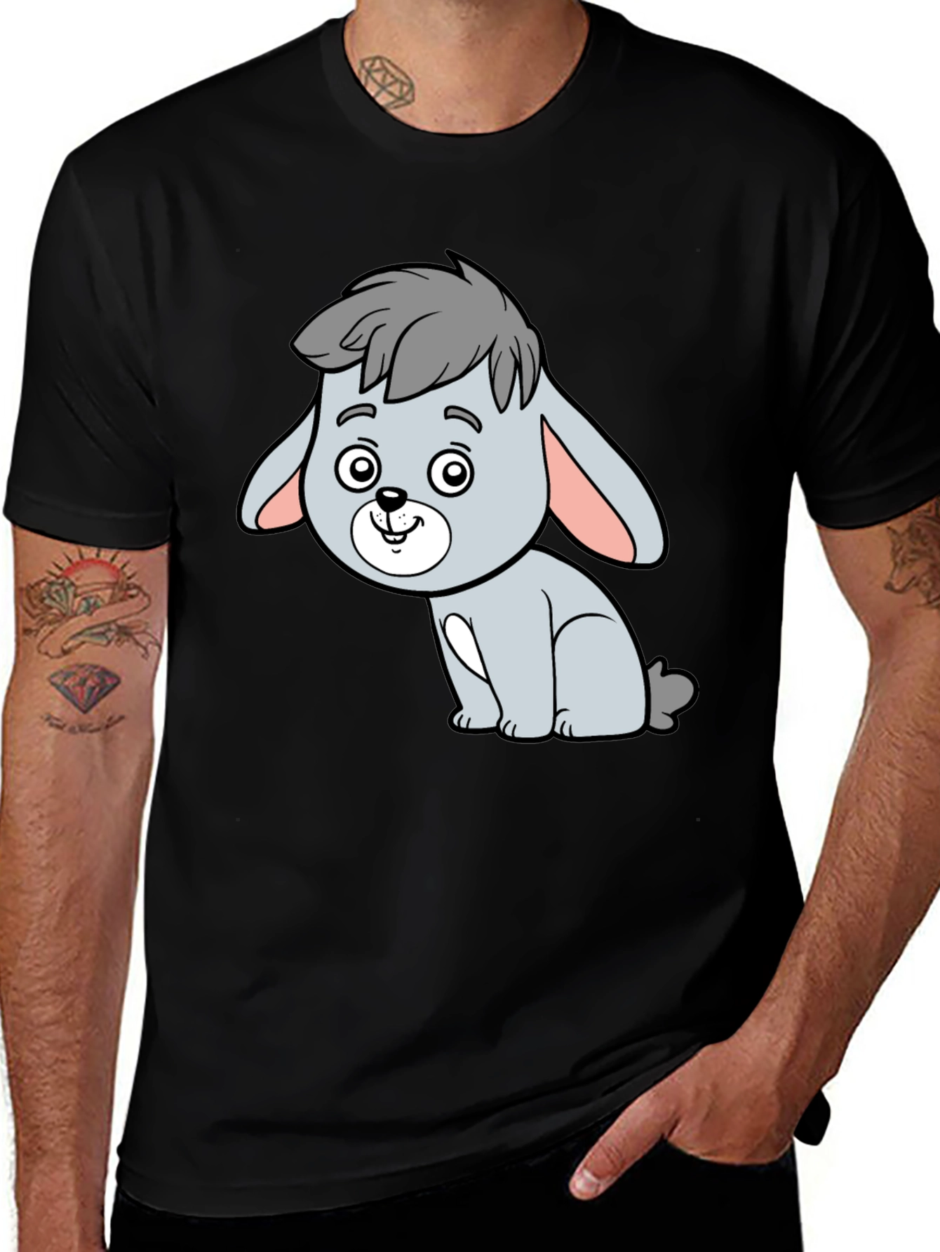 Variant 22 of Cute Cartoon Bunny T-Shirt - Black