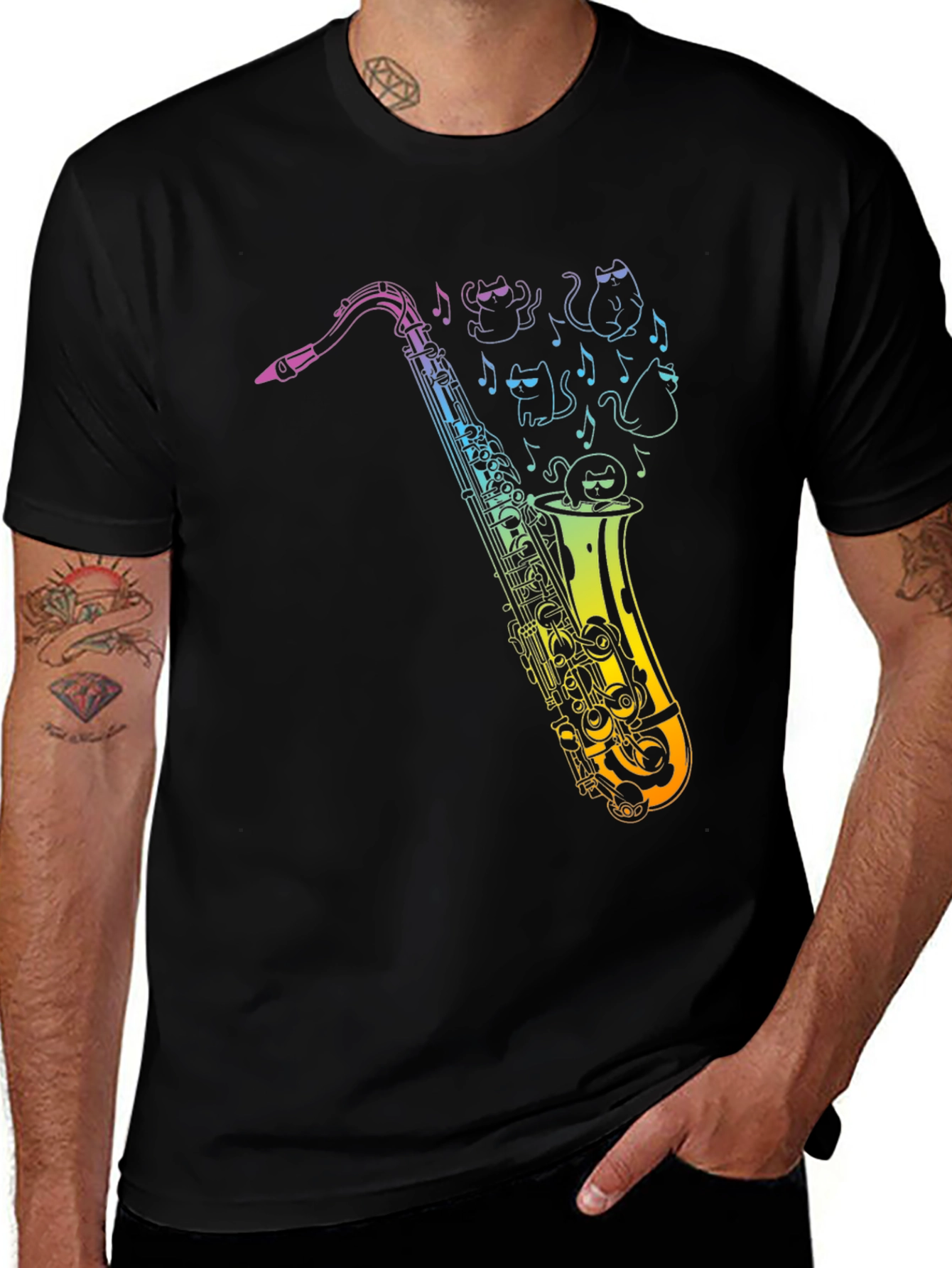 Variant 17 of Cool Saxophone Cat Music Graphic Tee