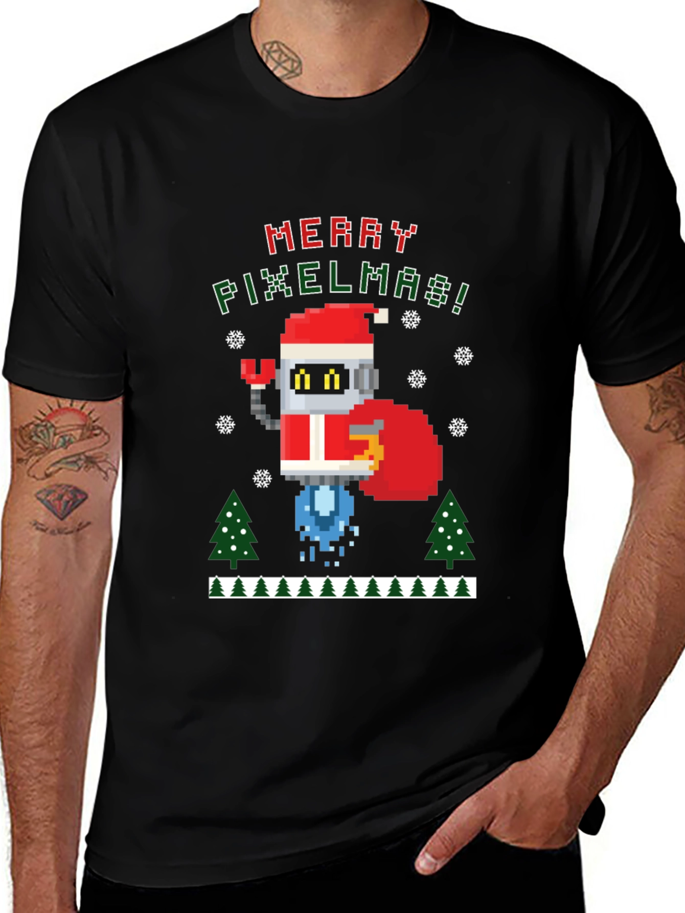 Merry Pixelmas Robot Christmas T-Shirt