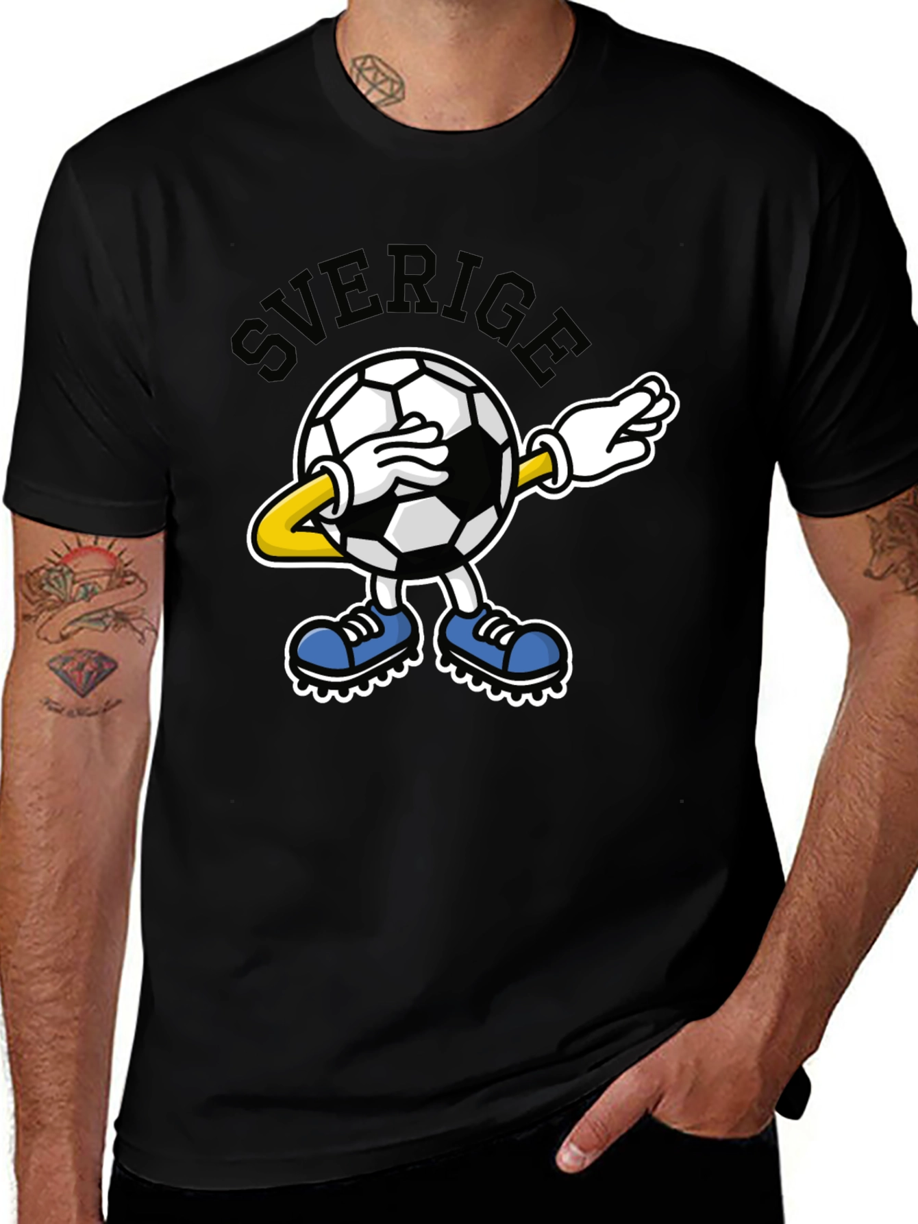 Variant 17 of Sweden Soccer Dabbing Ball Black T-Shirt