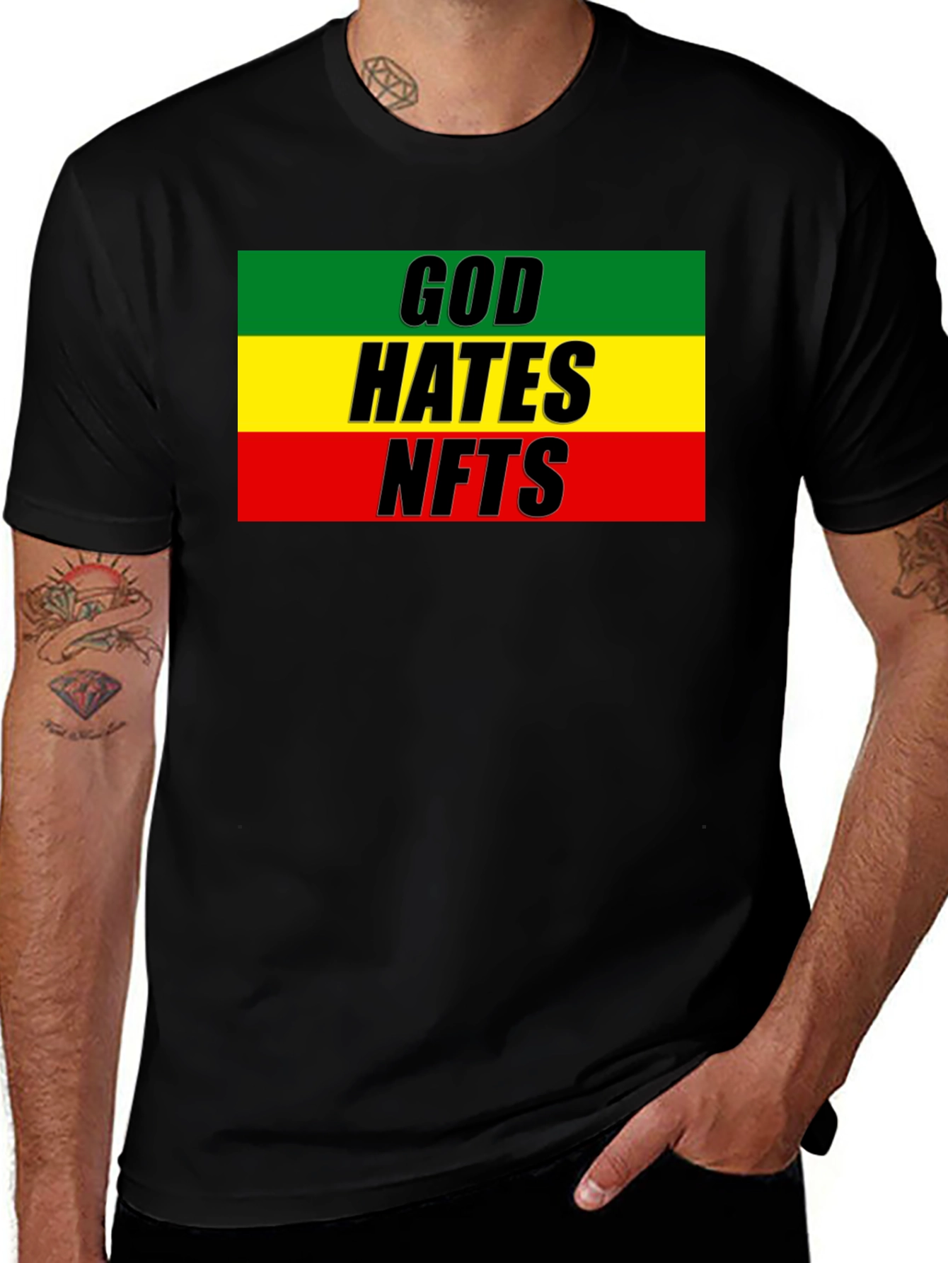 Variant 4 of God Hates NFTs Graphic Tee - Black Short Sleeve T-Shirt