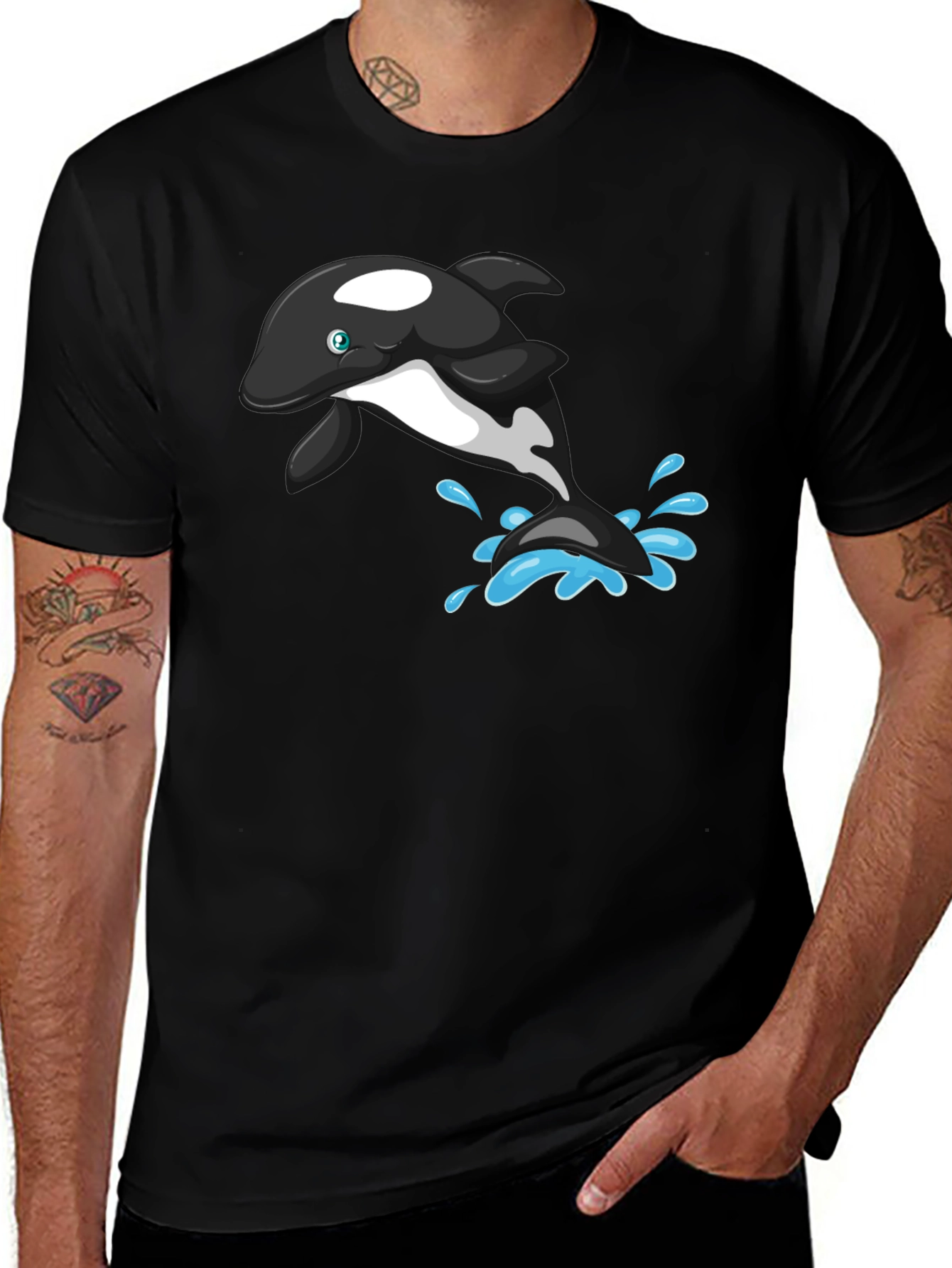 Variant 10 of Orca Whale Graphic Tee - Black Cotton T-Shirt