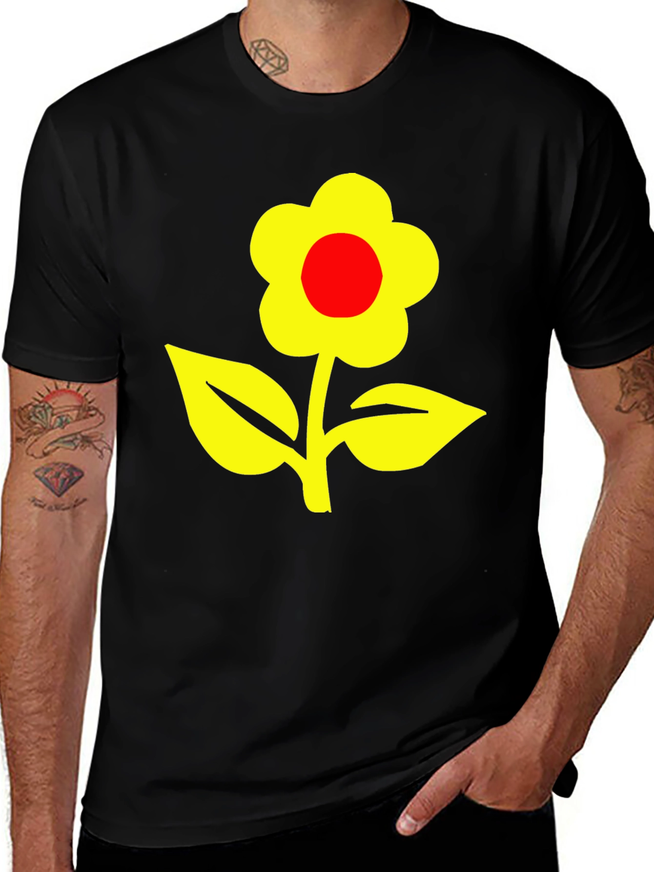 Variant 19 of Black T-Shirt with Yellow & Red Flower Graphic