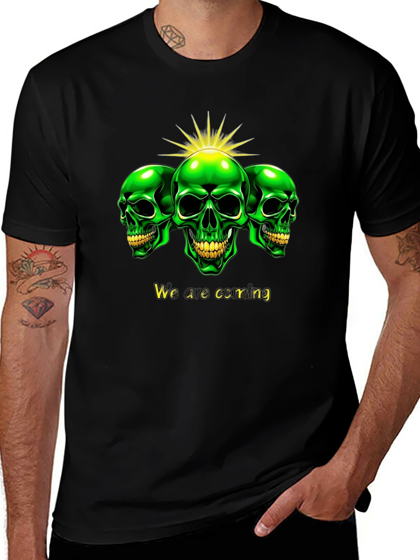 Variant 8 of Green Skull T-Shirt - "We are coming"