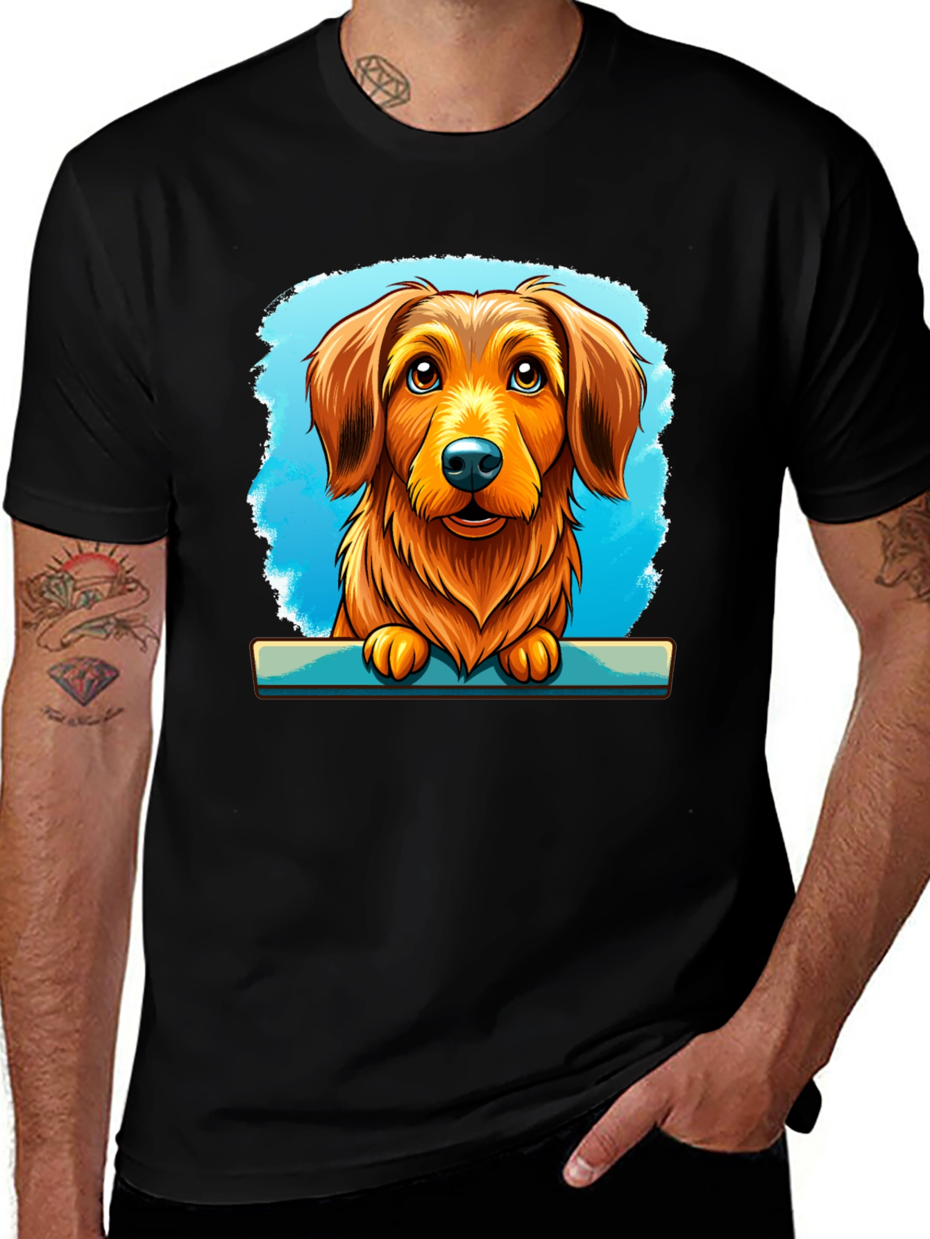 Variant 15 of Dog Cartoon Art Print Black Tee