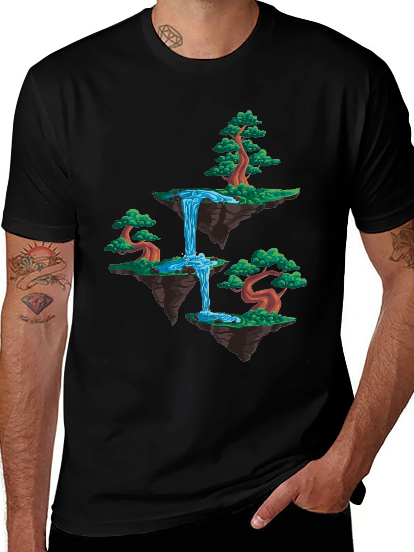 Variant 30 of Floating Island Waterfall Graphic Tee - Black