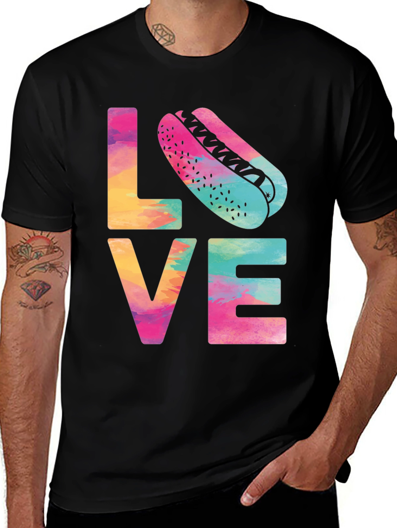 Black Colorful Love Hotdog T-Shirt - Fun & Casual Tee main image