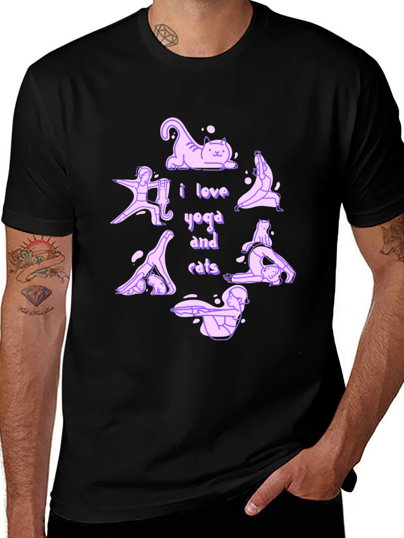 Variant 3 of Yoga and Cats Black Graphic T-Shirt