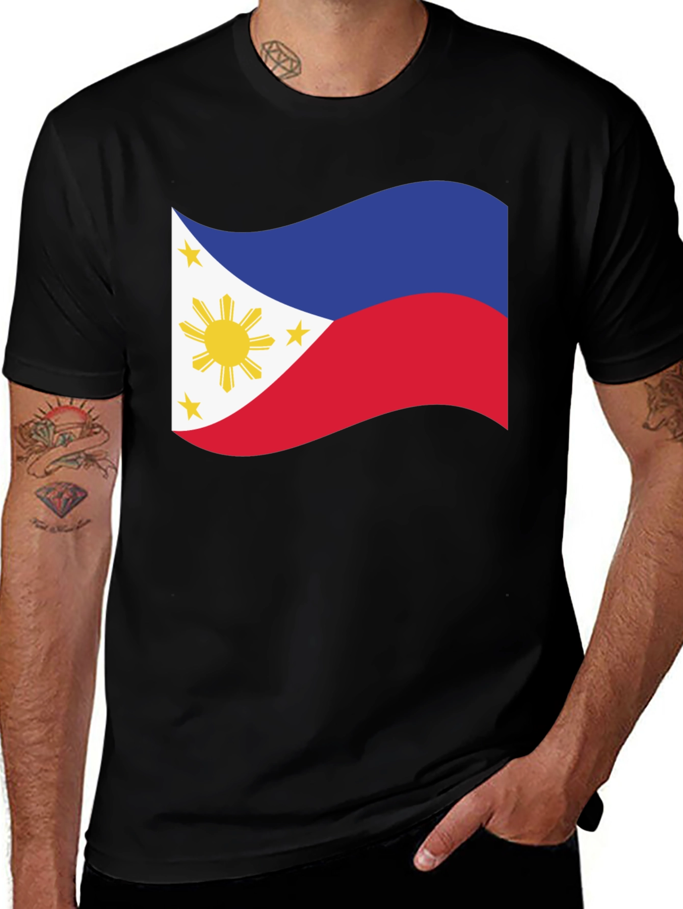 Filipino Flag T-Shirt - Black Short Sleeve Tee