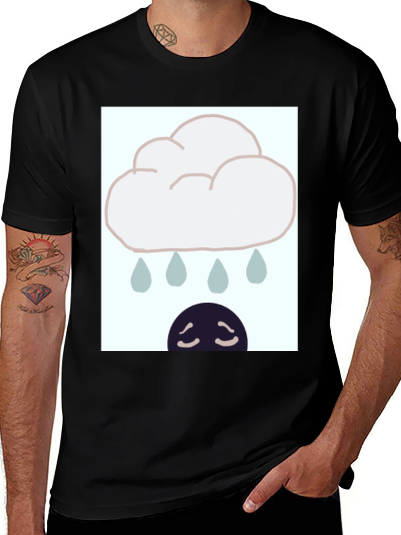 Variant 24 of Rainy Day Mood Graphic Tee - Black Cotton Blend