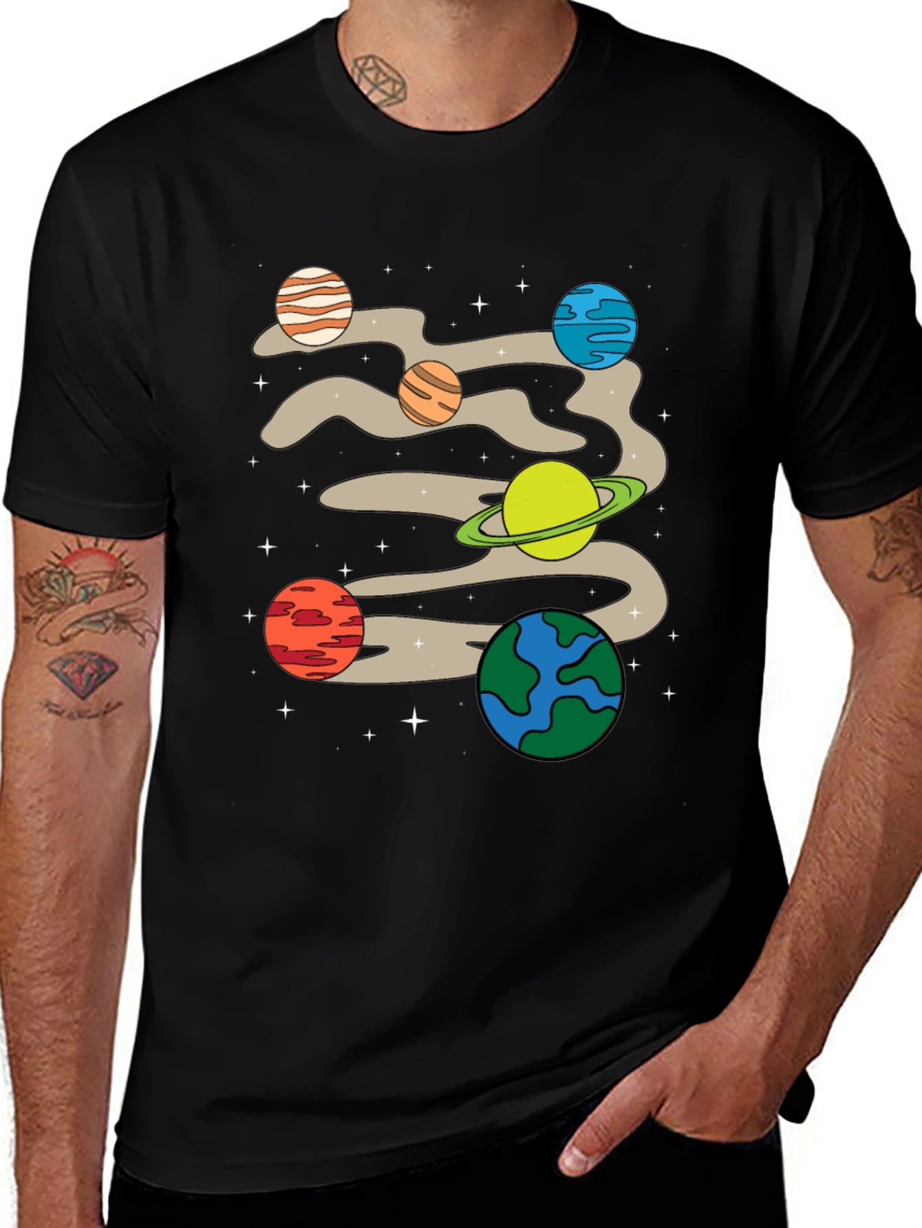 Variant 26 of Planets Graphic Print Black T-Shirt