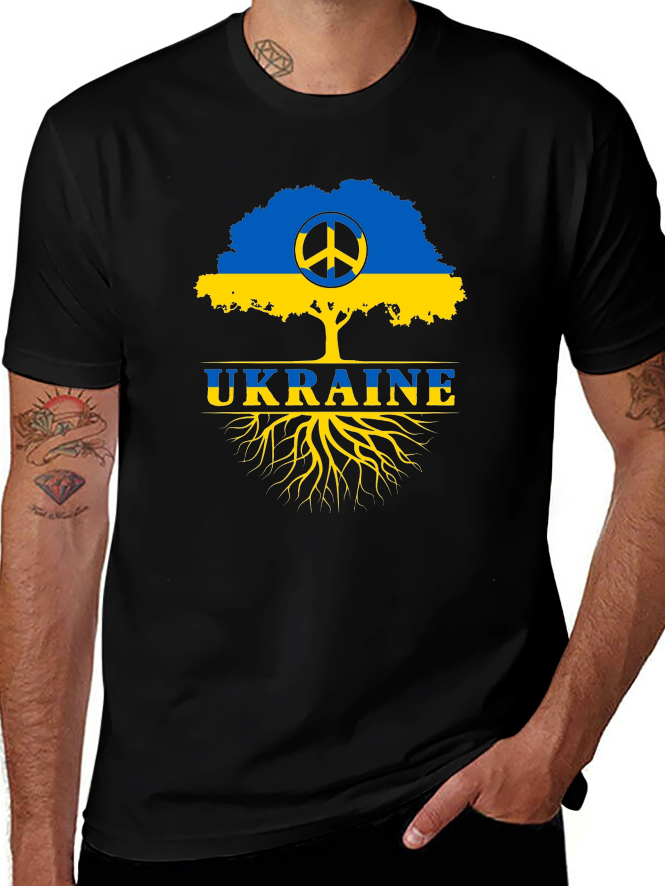 Ukraine Peace Tree Black T-Shirt
