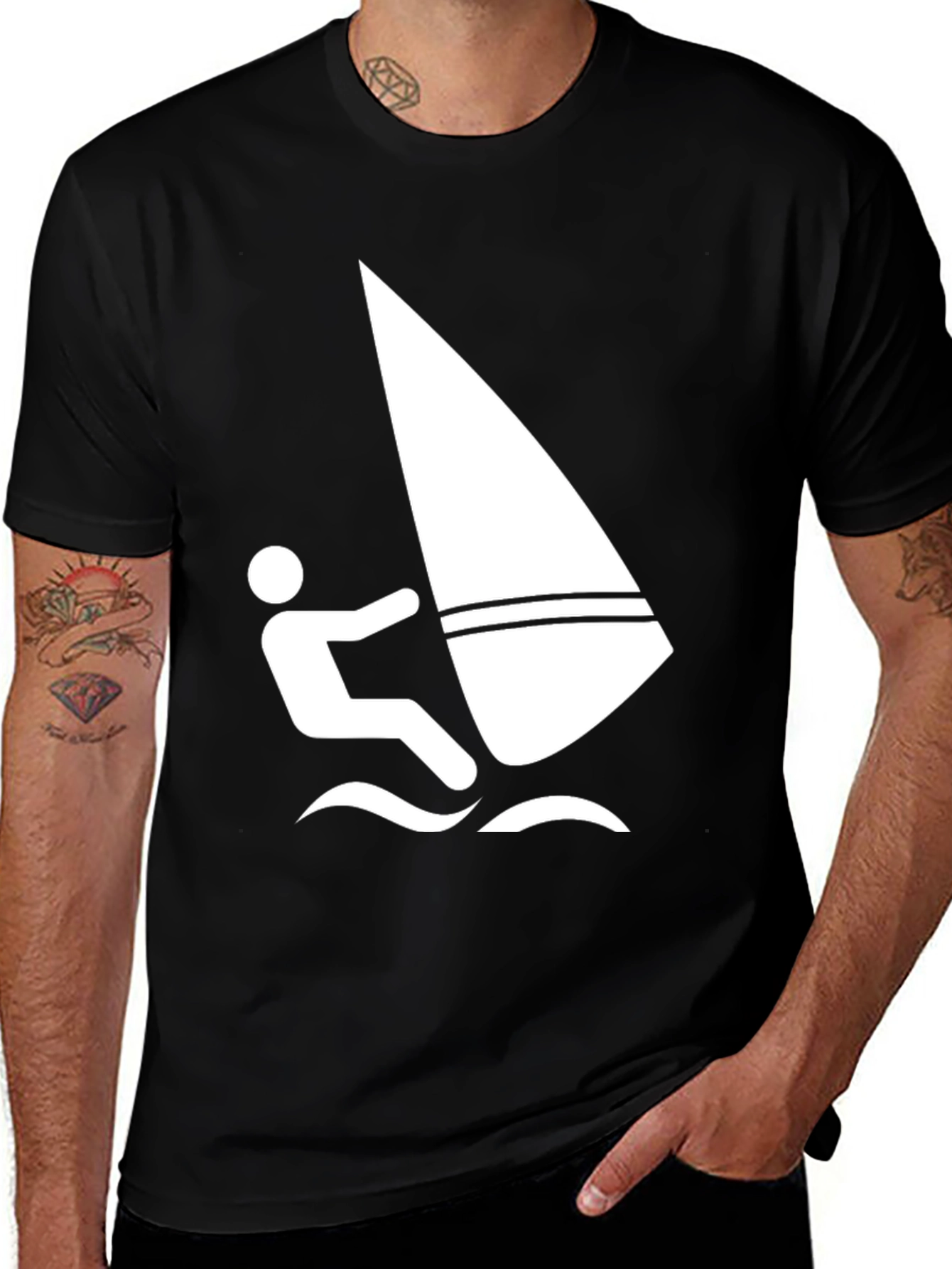 Black Windsurfing Graphic Tee - Black Cotton T-Shirt main image