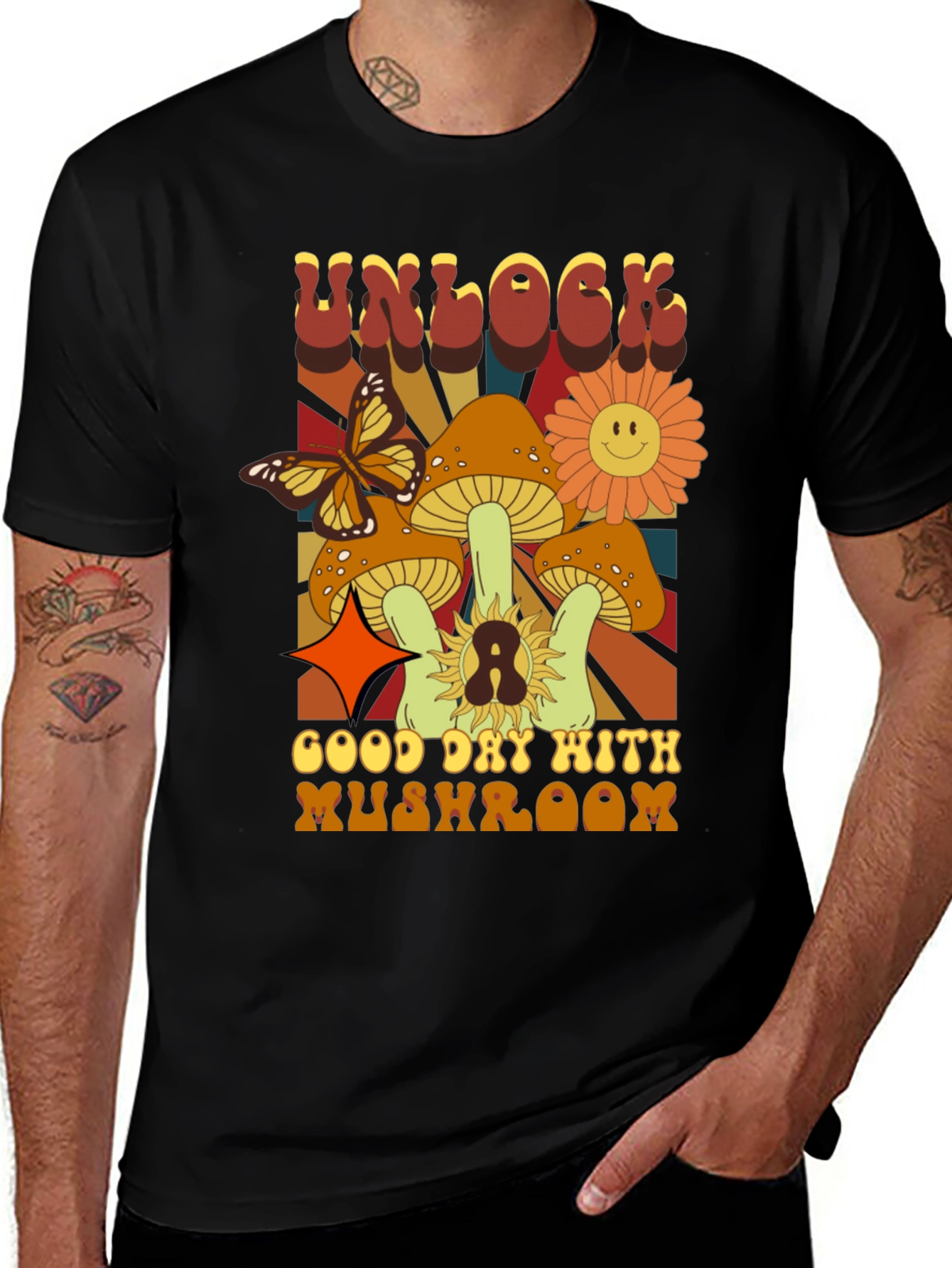 Variant 26 of Unlock Good Day Mushroom Graphic Tee - Retro Style