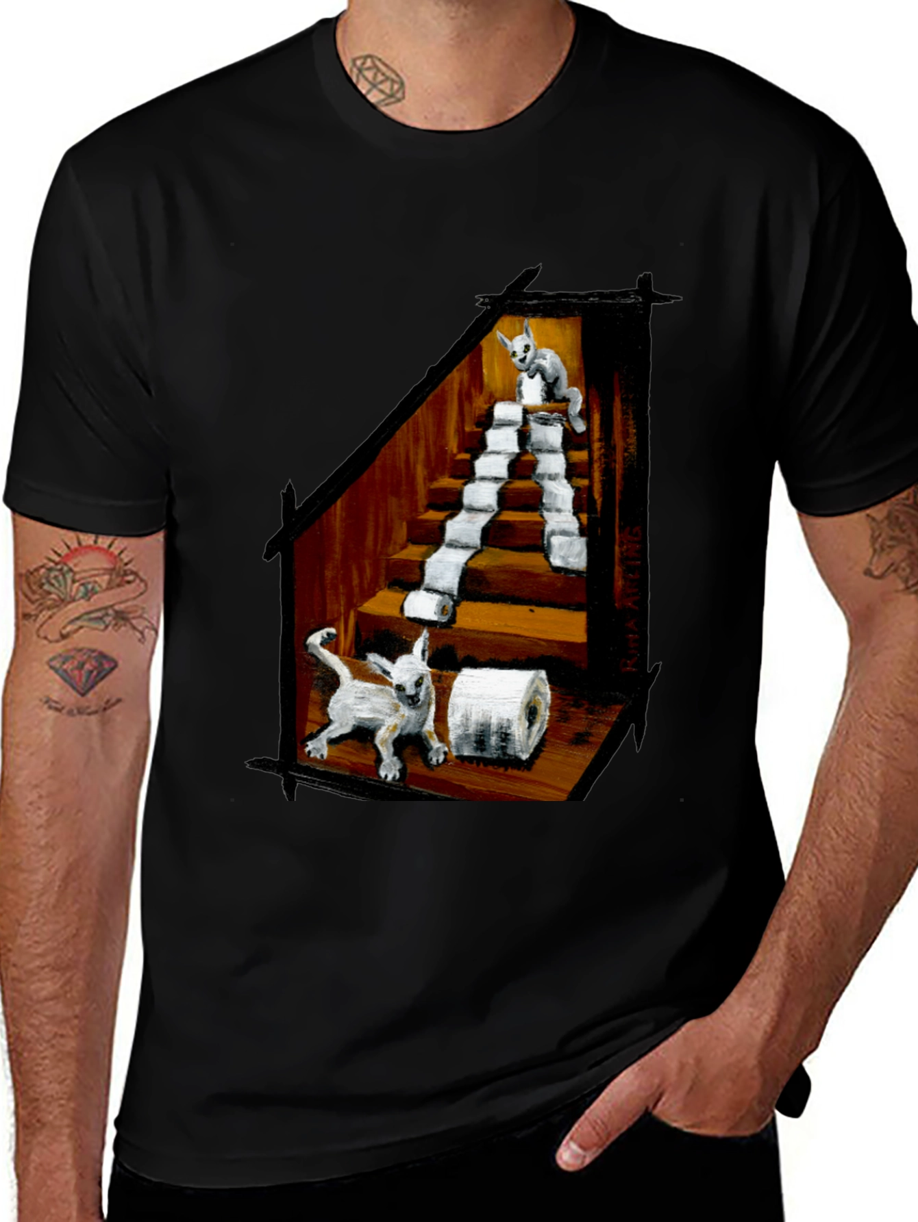 Variant 19 of Cat Toilet Paper Staircase Graphic T-Shirt