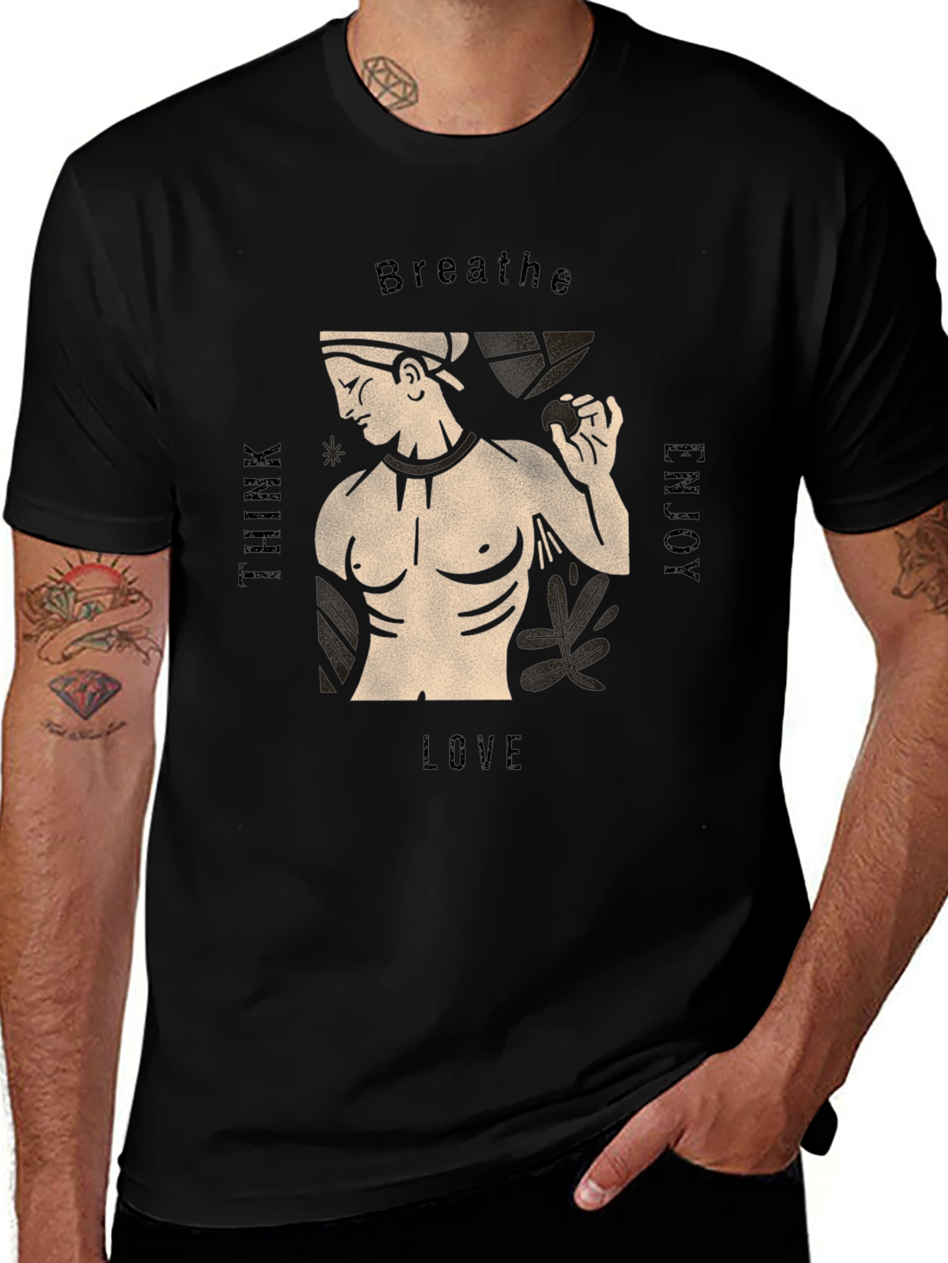 Variant 2 of Men's Black T-Shirt with Greek Statue Design