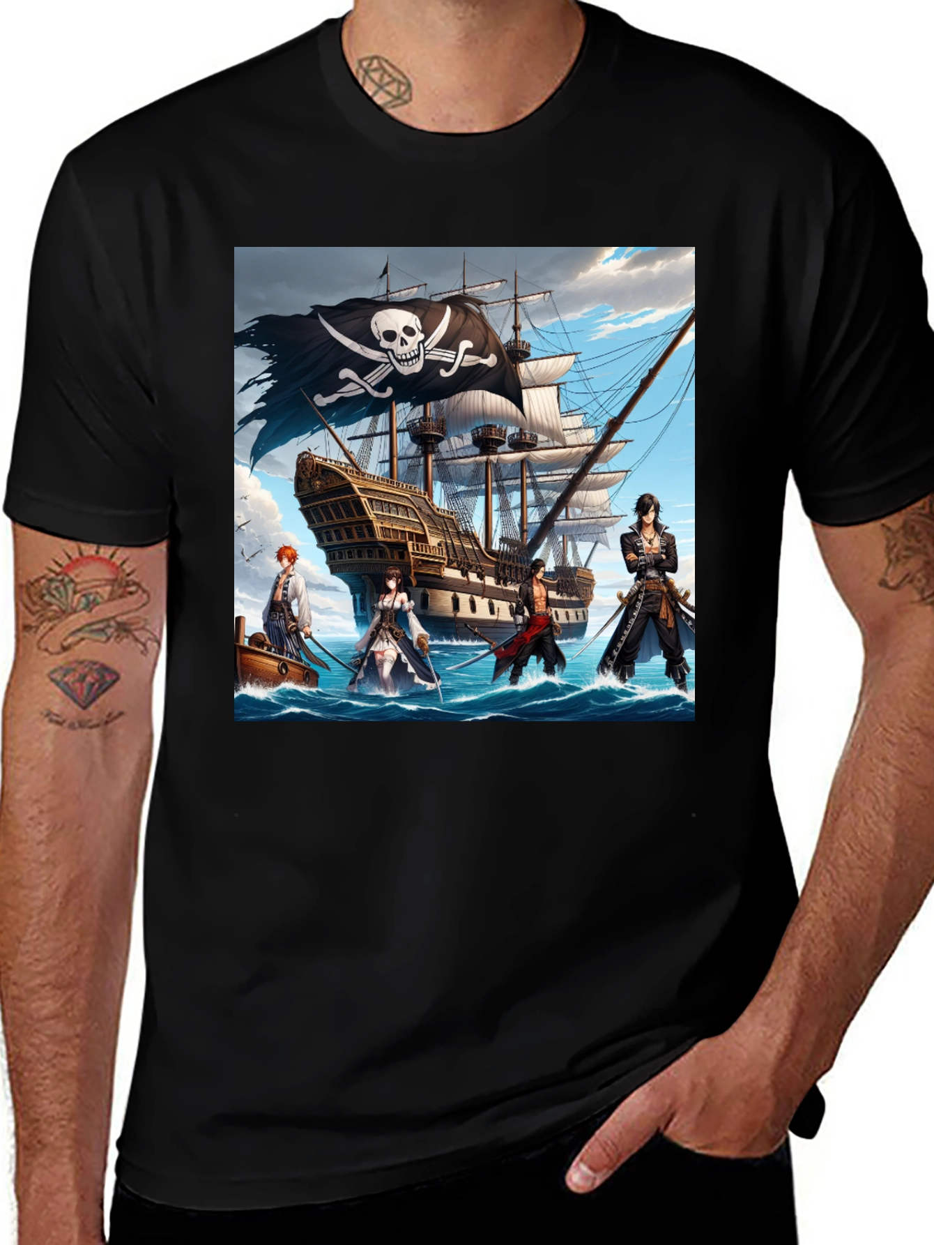 Variant 21 of Pirate Anime T-Shirt - Black Cotton Tee