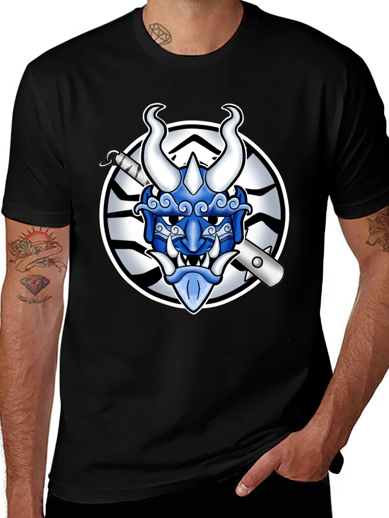 Variant 28 of Black T-Shirt with Oni Mask Graphic