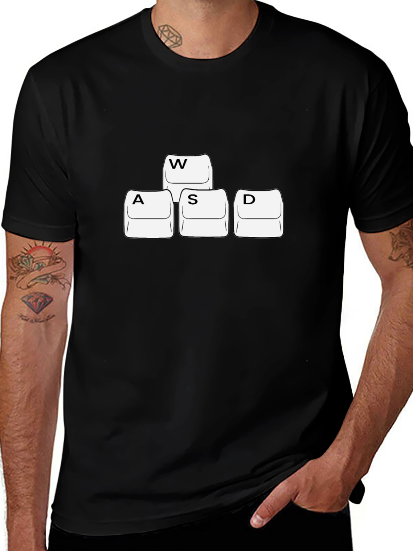 Variant 4 of Gamer WASD Keyboard Key T-Shirt - Black Cotton Gaming Tee