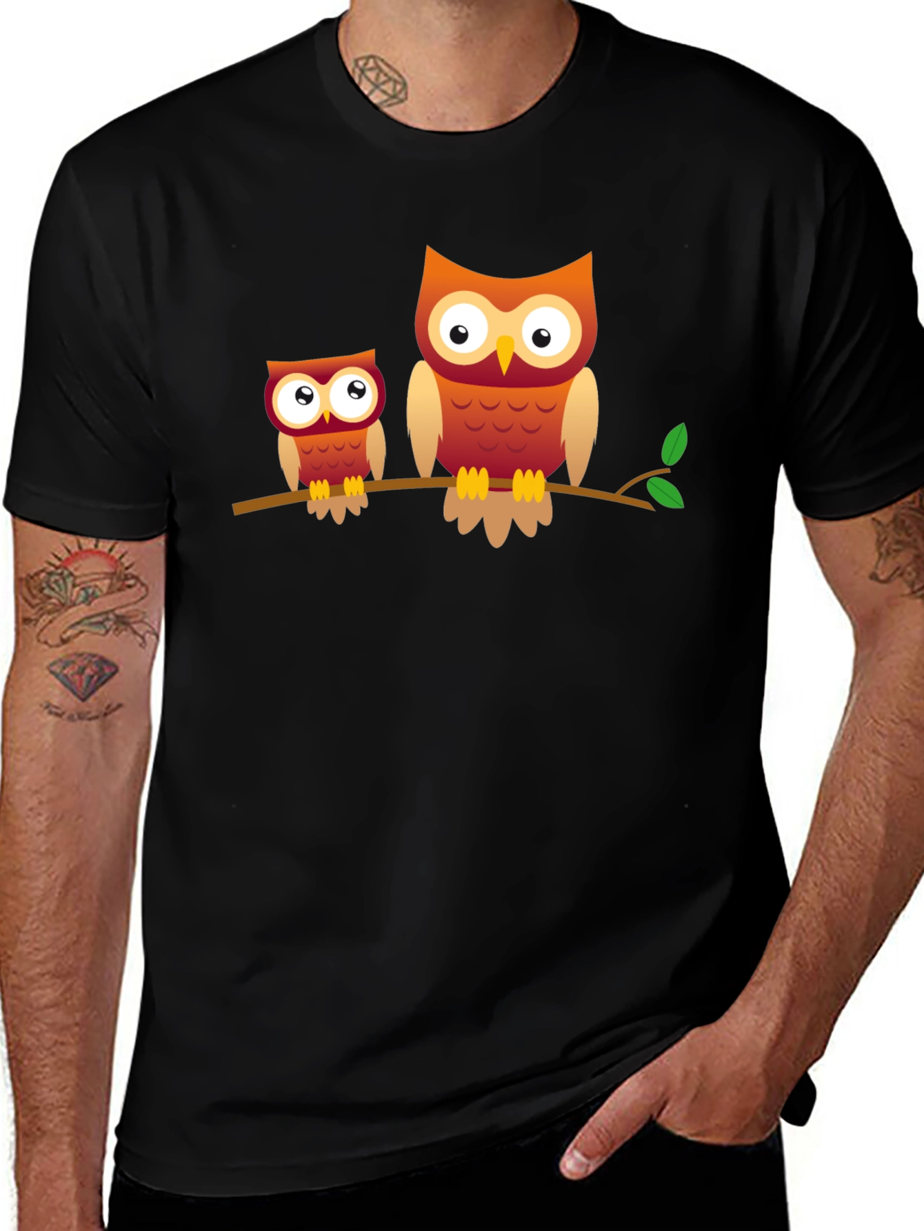 Variant 11 of Owl Family Graphic Tee - Black Cotton T-Shirt