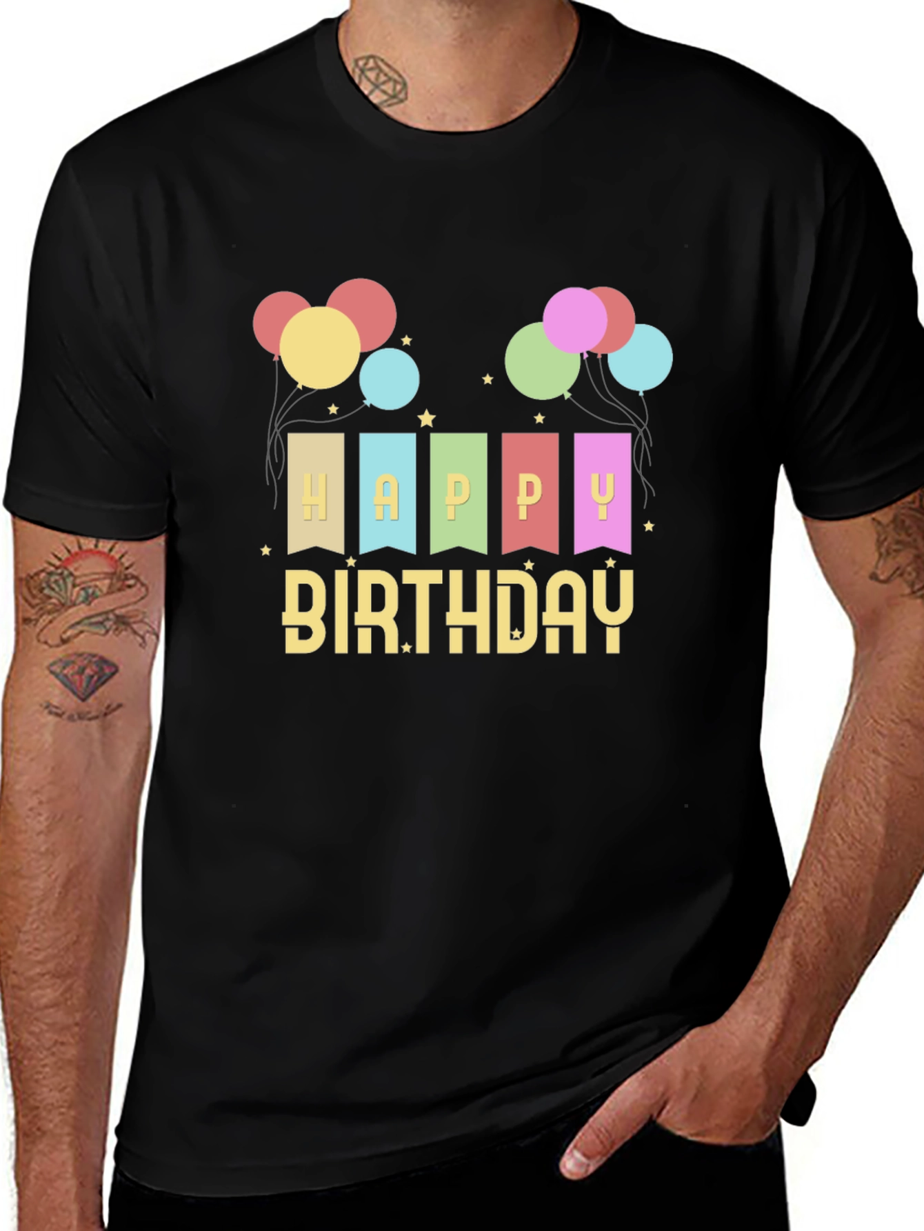 Variant 18 of Happy Birthday Graphic Tee - Black Crew Neck