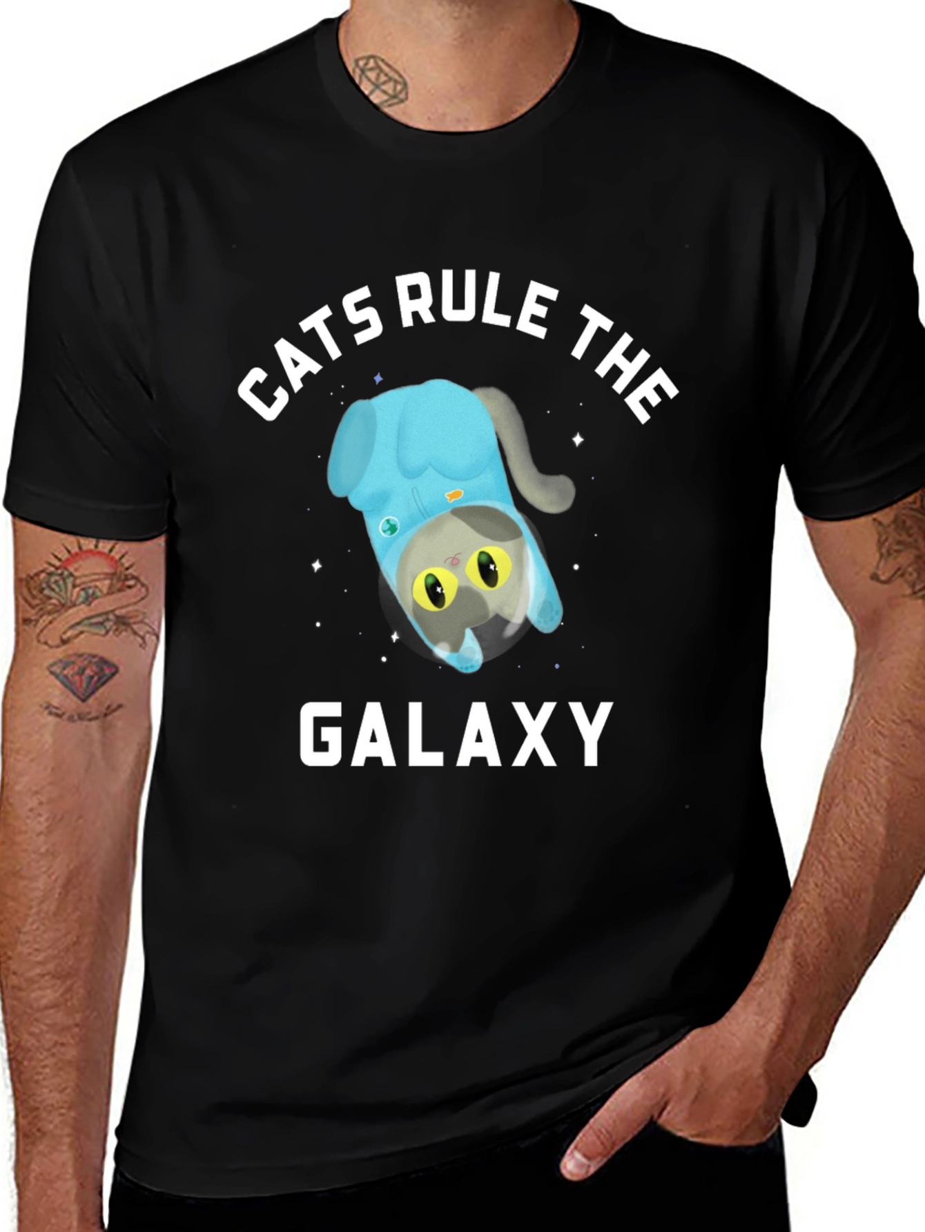 Variant 27 of Cats Rule The Galaxy Black Graphic T-Shirt