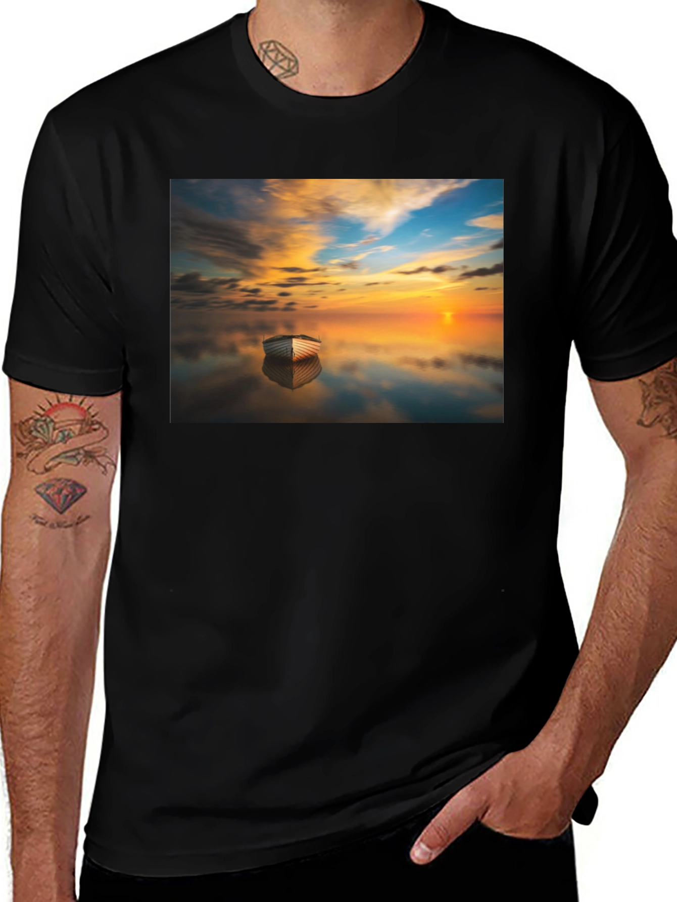 Variant 26 of Sunset Boat Graphic Tee - Unique & Stylish