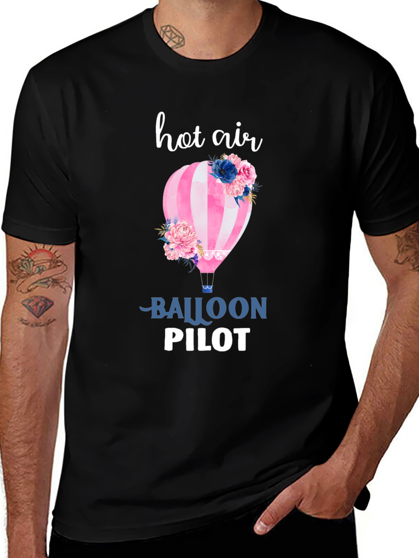 Black Hot Air Balloon Pilot Graphic Tee - Stylish Comfort main image