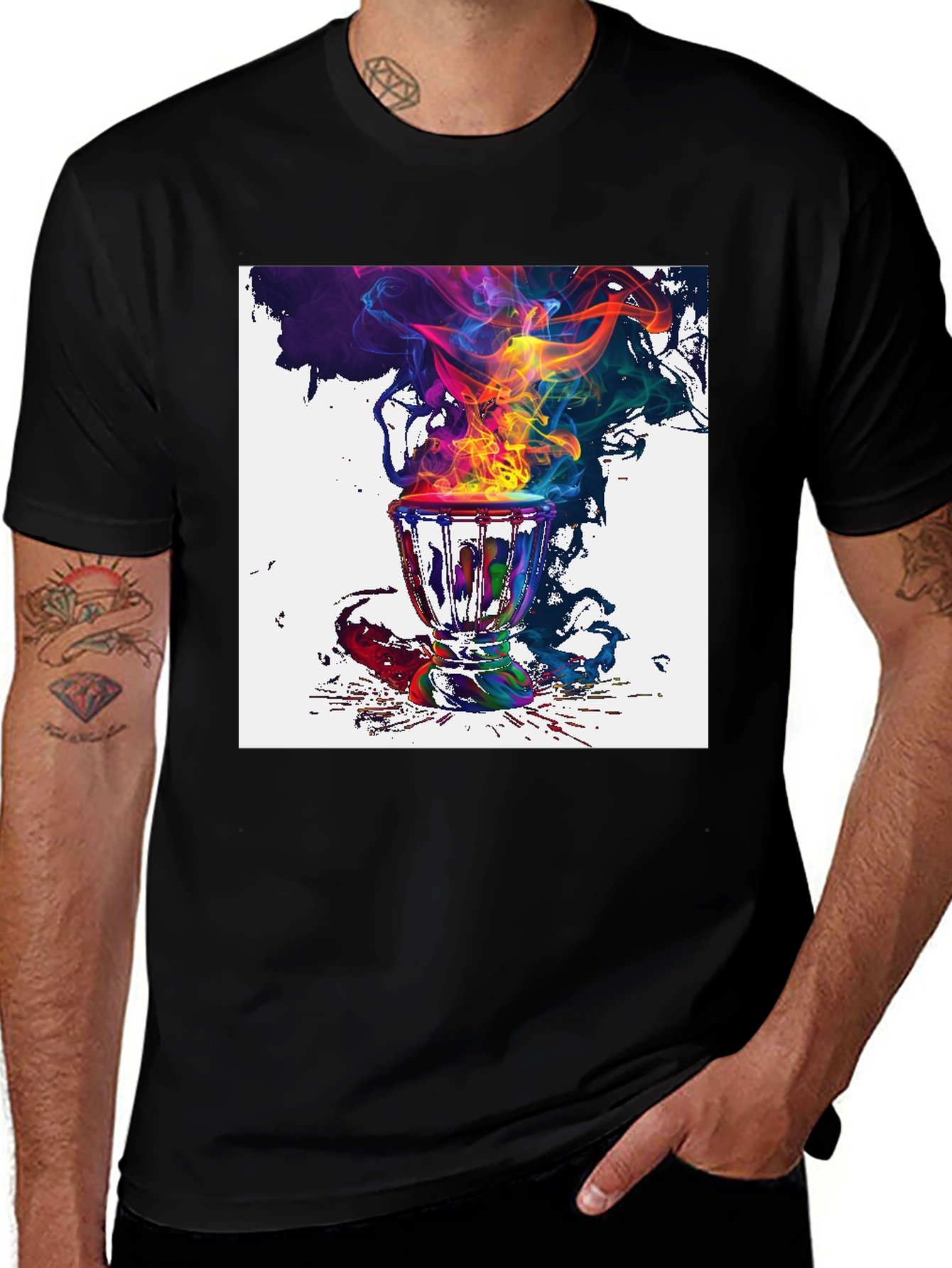 Variant 18 of Abstract Drum Colorful Smoke Graphic Tee