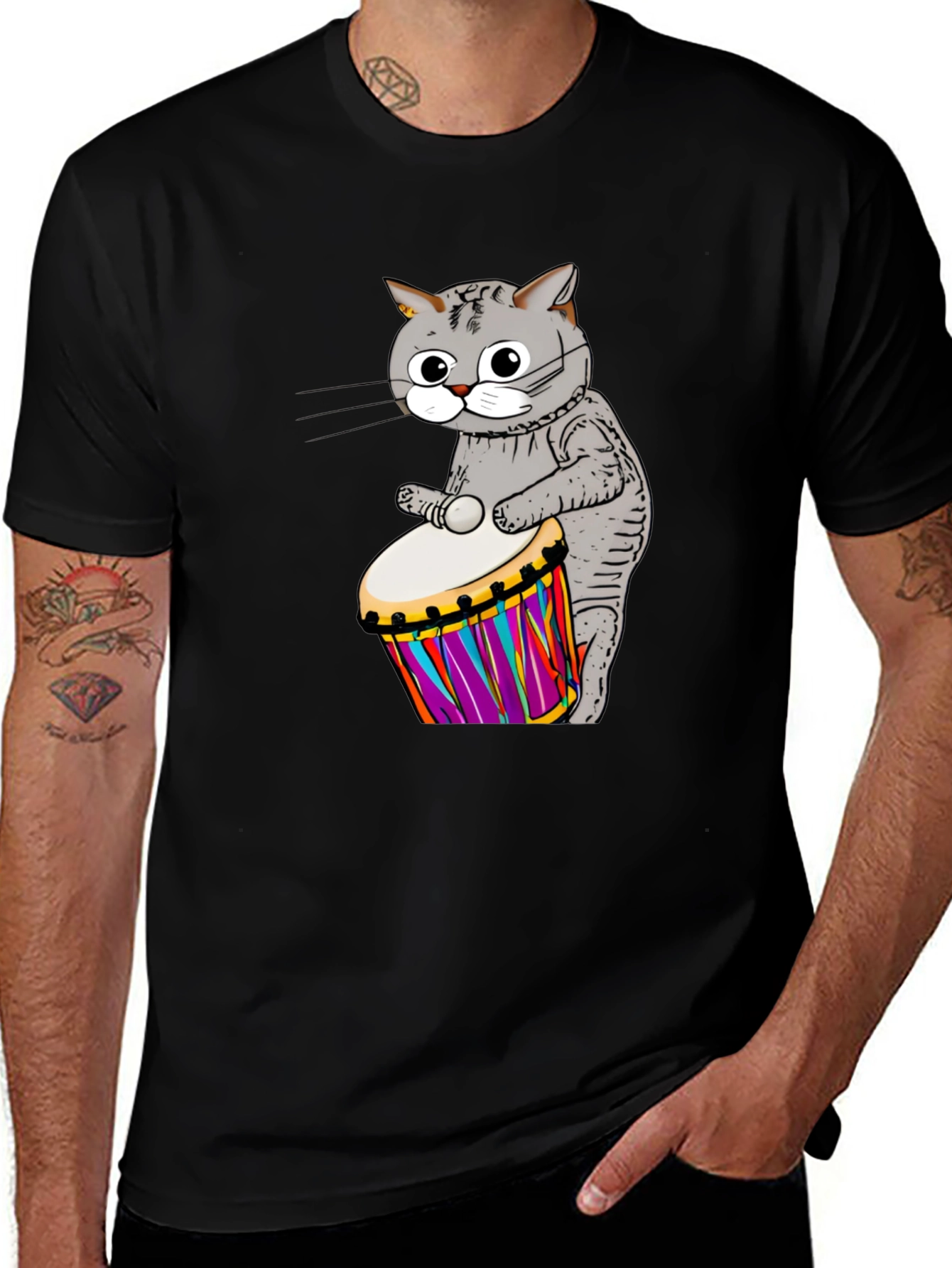 Variant 5 of Cat Drummer Graphic T-Shirt