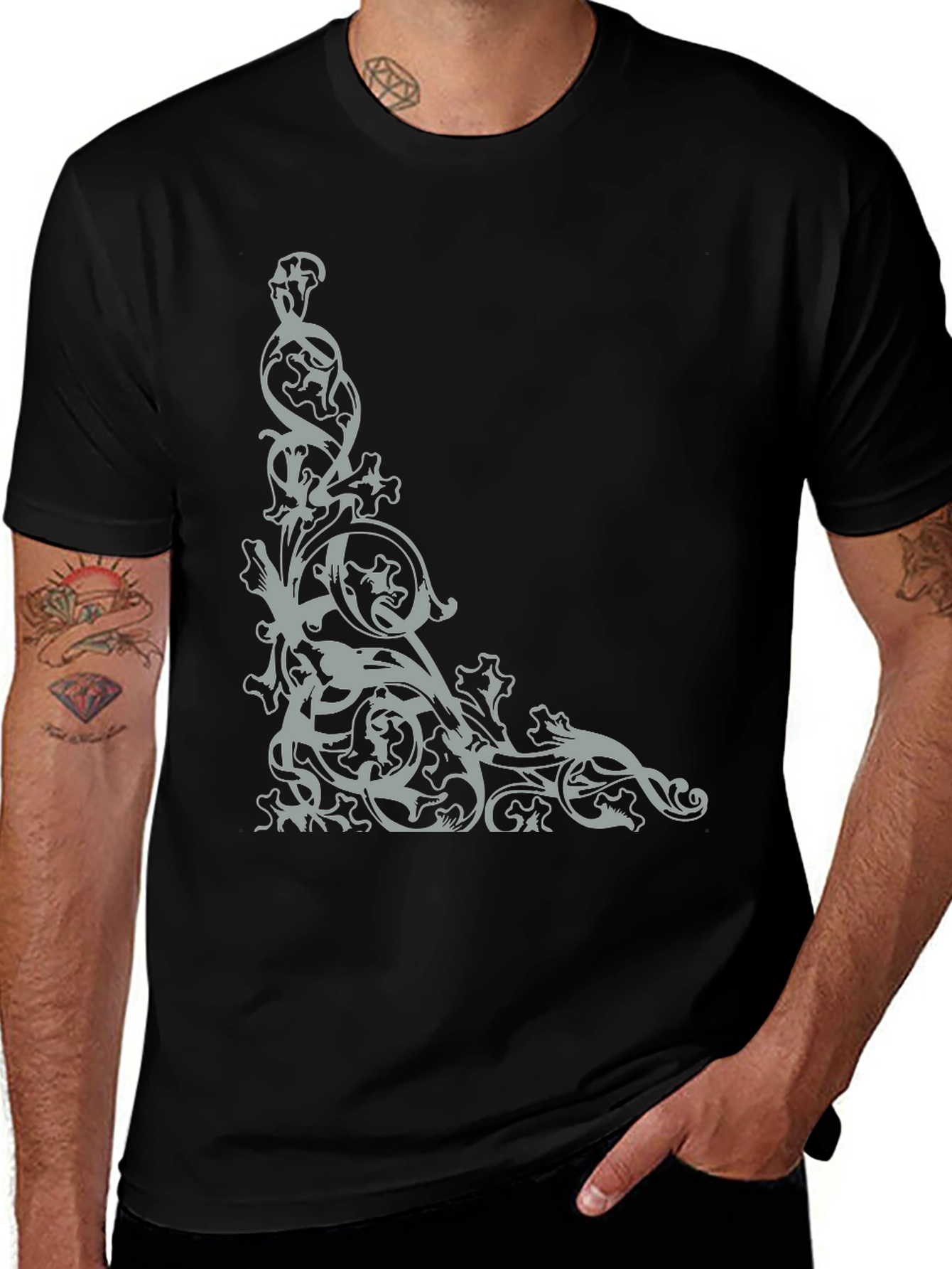 Variant 21 of Elegant Black T-Shirt with Corner Ornament