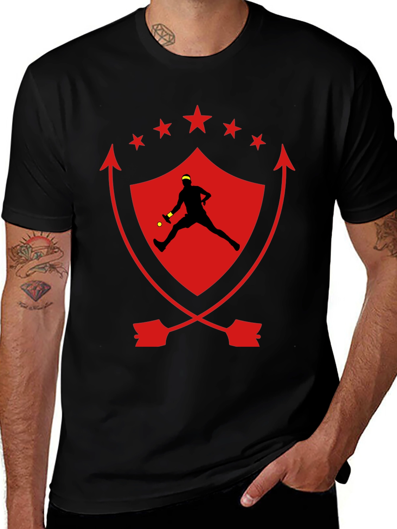 Variant 5 of Tennis Player Shield Graphic T-Shirt