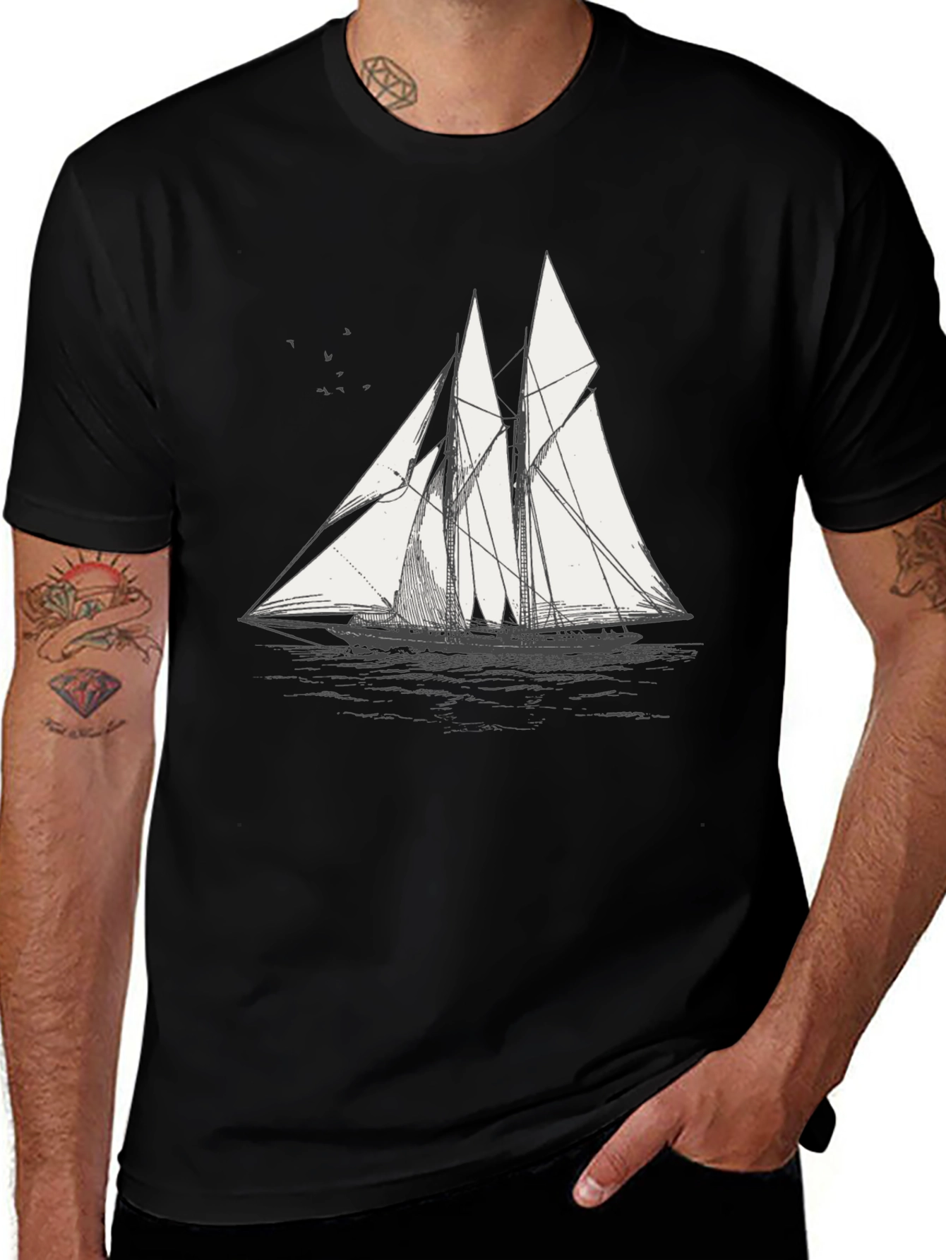 Variant 13 of Black T-Shirt with Sailboat Print