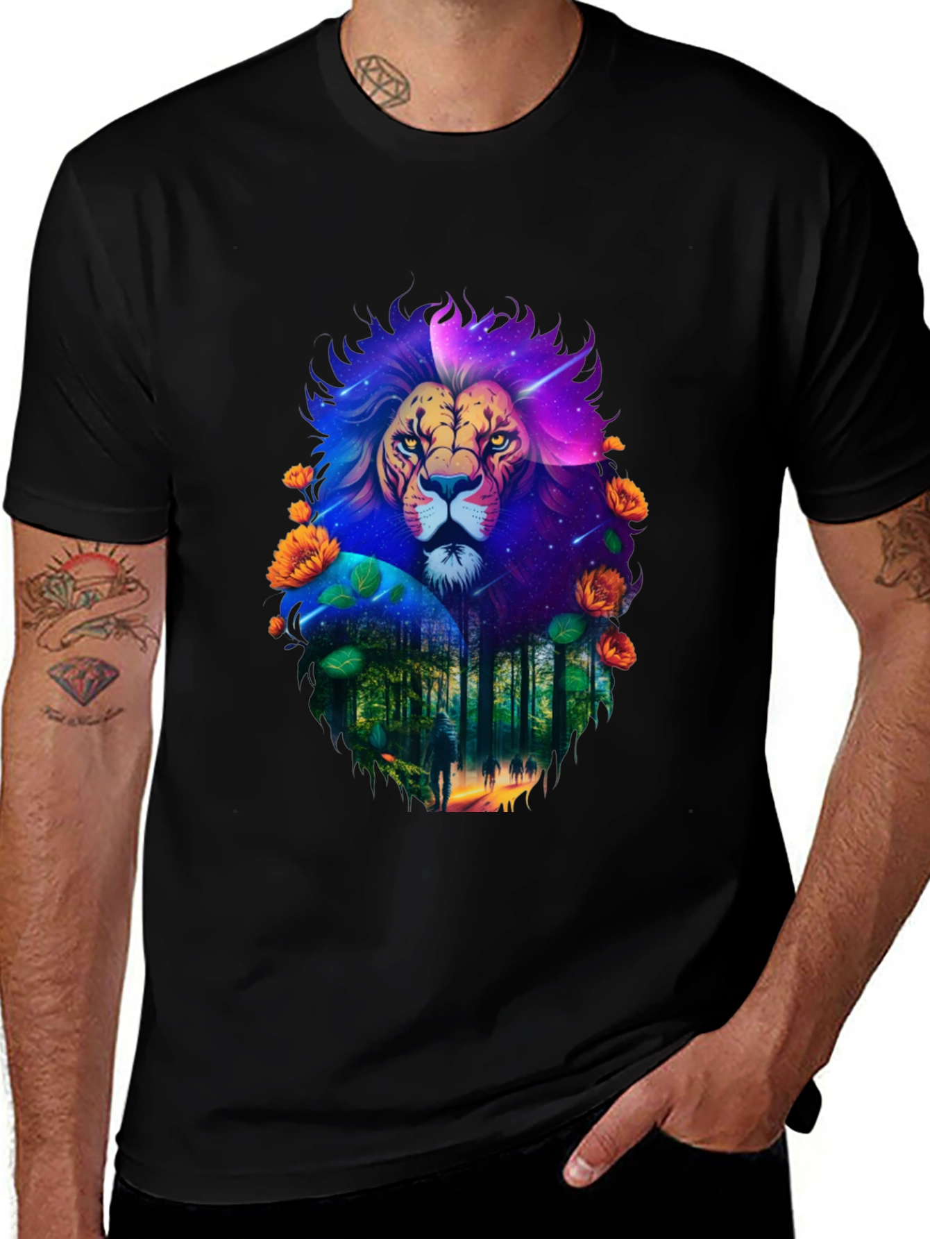 Variant 6 of Lion Forest Galaxy Graphic Black T-Shirt