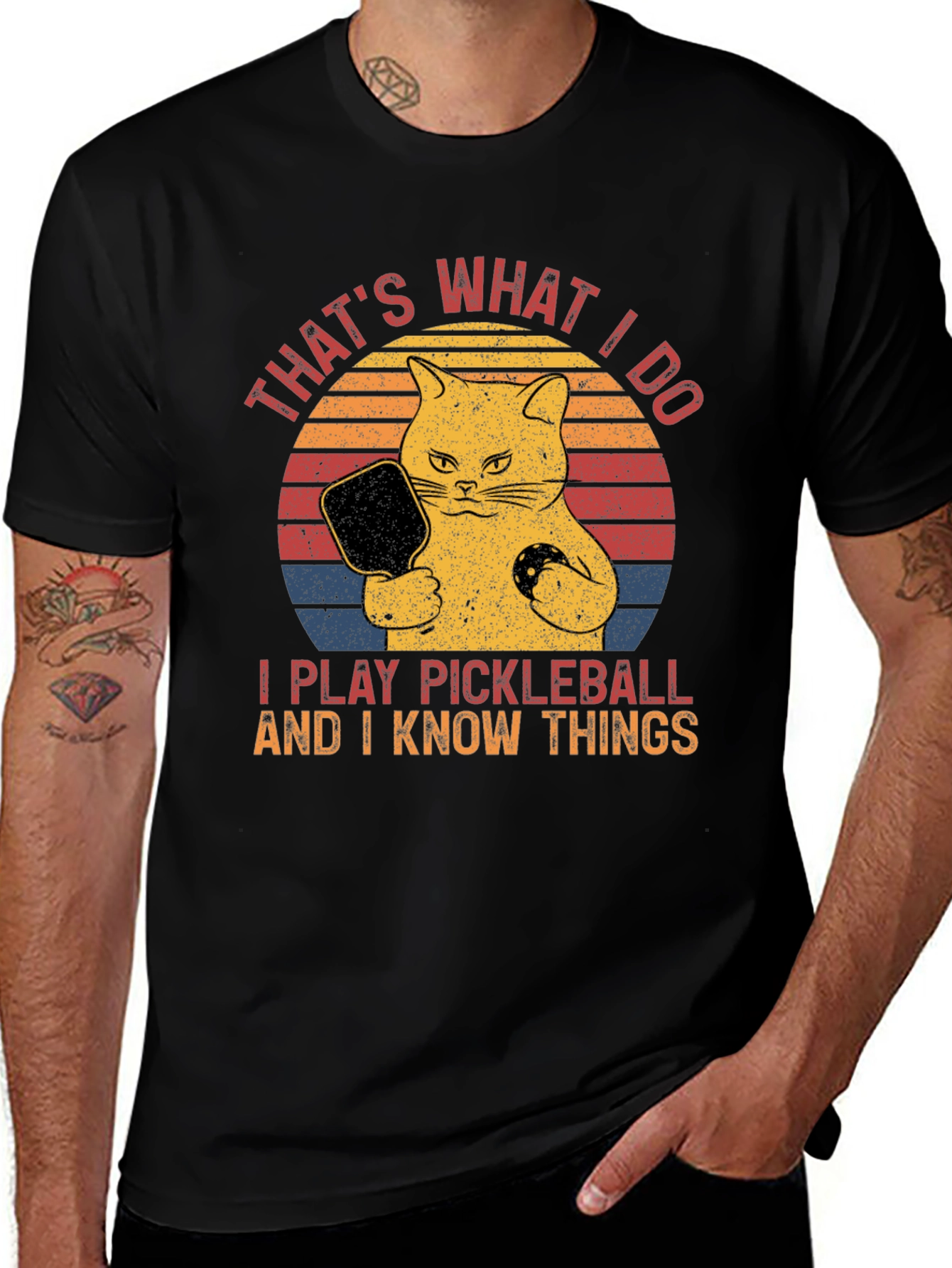 Variant 14 of Pickleball Cat T-Shirt - I Play Pickleball and I Know Things