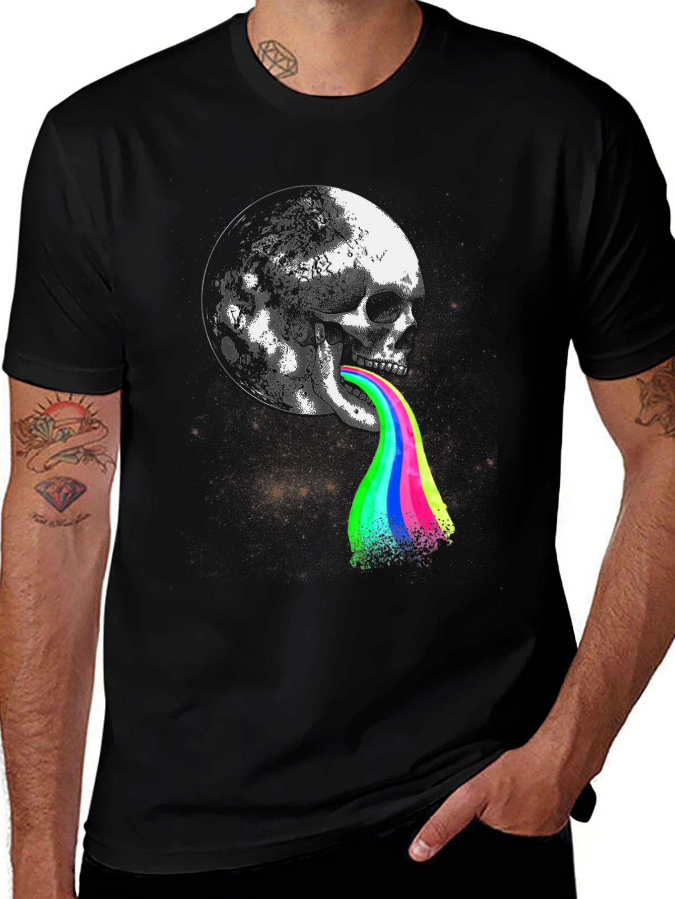 Variant 15 of Skull Moon Rainbow Puke Graphic Tee