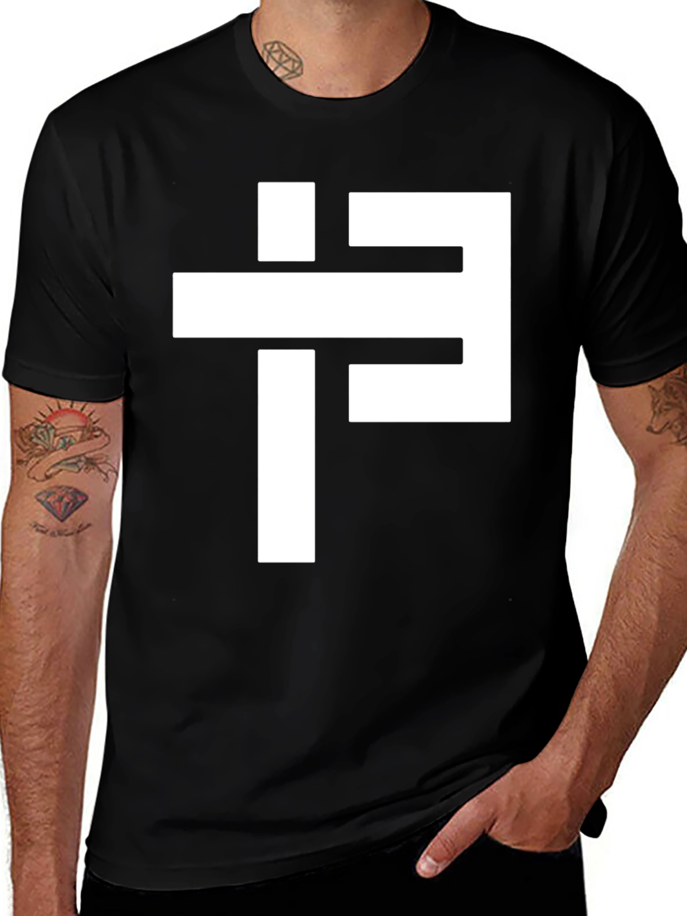Variant 23 of Minimalist White Symbol Black T-Shirt
