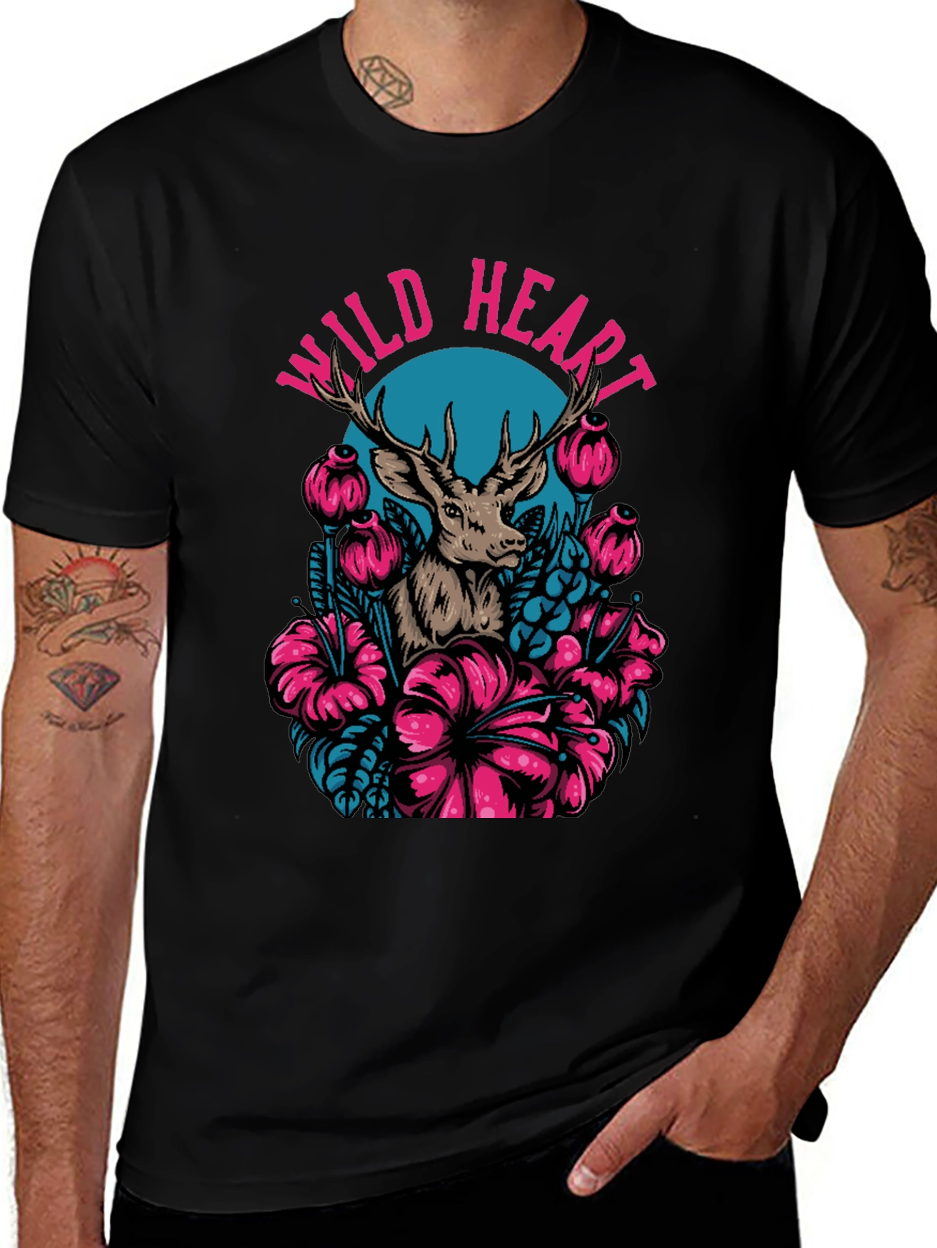 Black Wild Heart Deer Graphic Tee - Black main image