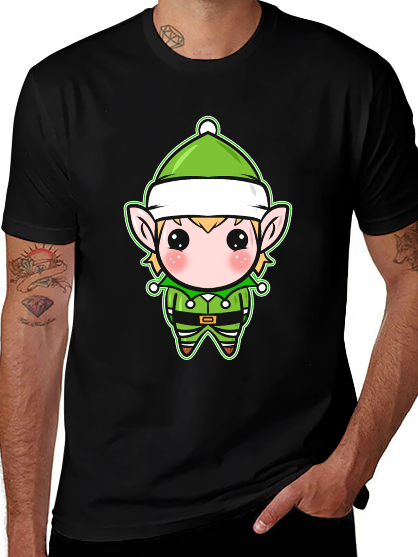 Variant 3 of Cute Elf Cartoon Graphic T-Shirt - Holiday Apparel