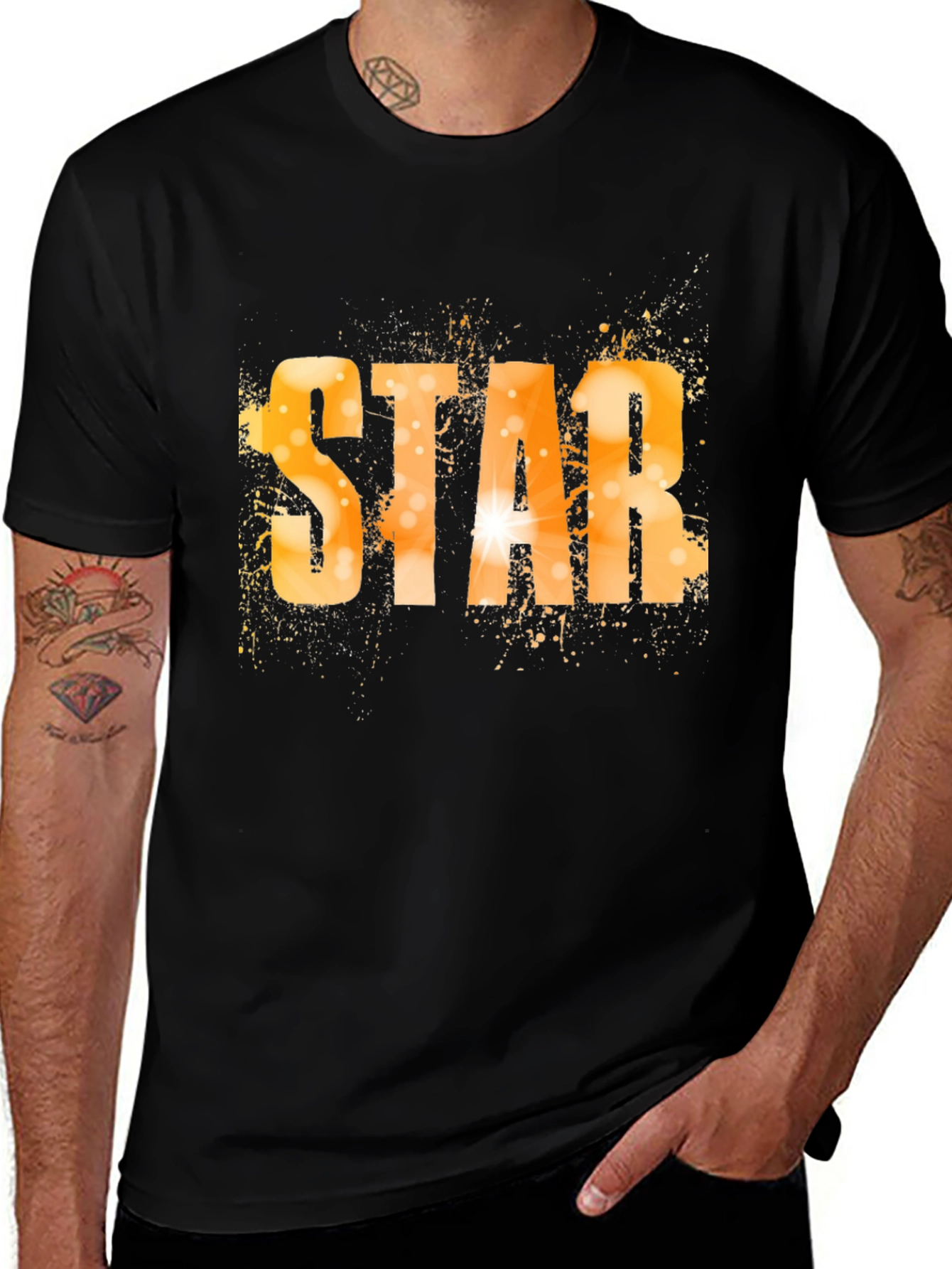 Variant 8 of Star Graphic Print Men's Black T-Shirt