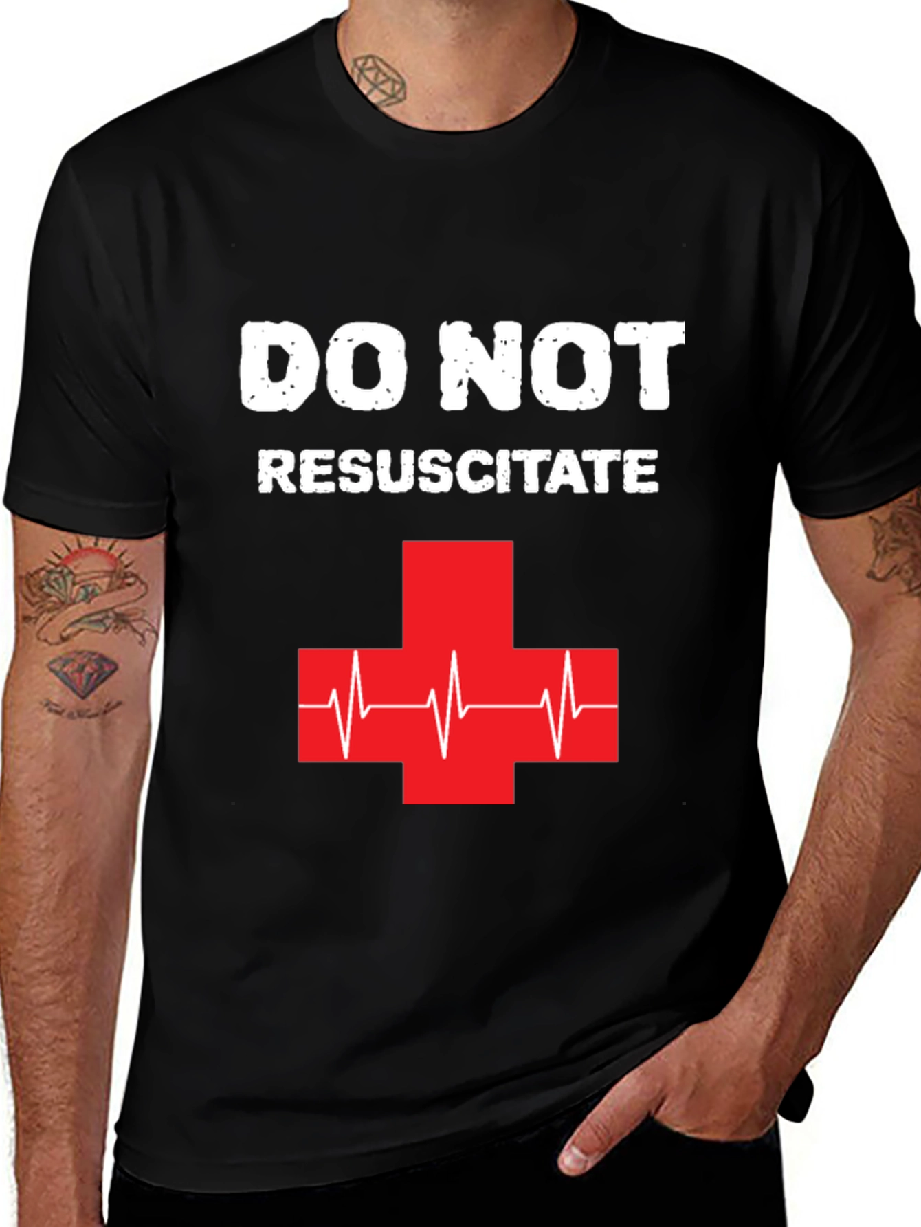 Variant 3 of Do Not Resuscitate Graphic T-Shirt - Black Cotton Tee