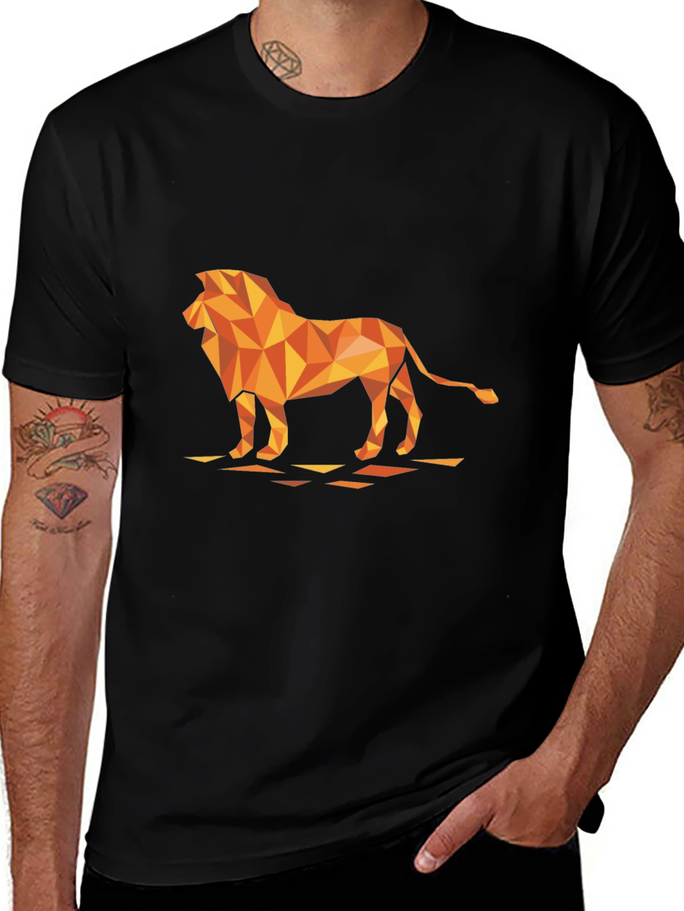Variant 7 of Geometric Lion Graphic Tee - Modern Black T-Shirt