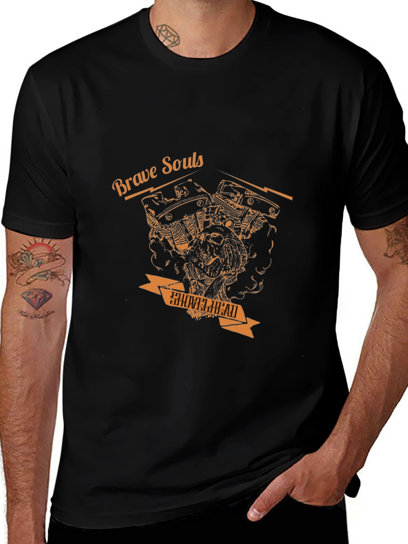 Variant 4 of Brave Souls Shovelhead Motorcycle Graphic T-Shirt