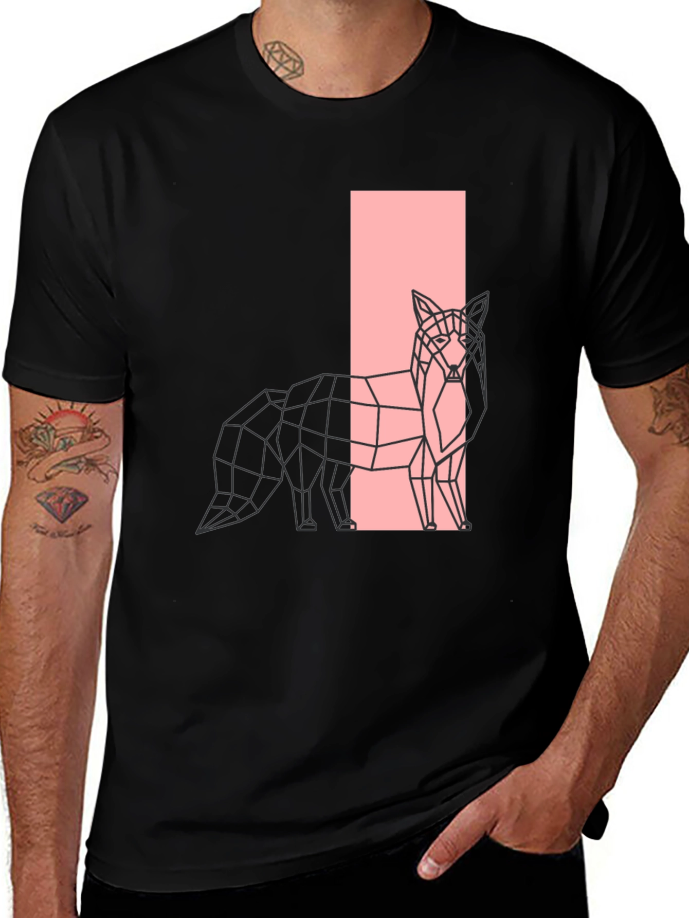 Variant 22 of Geometric Fox Graphic Black T-Shirt
