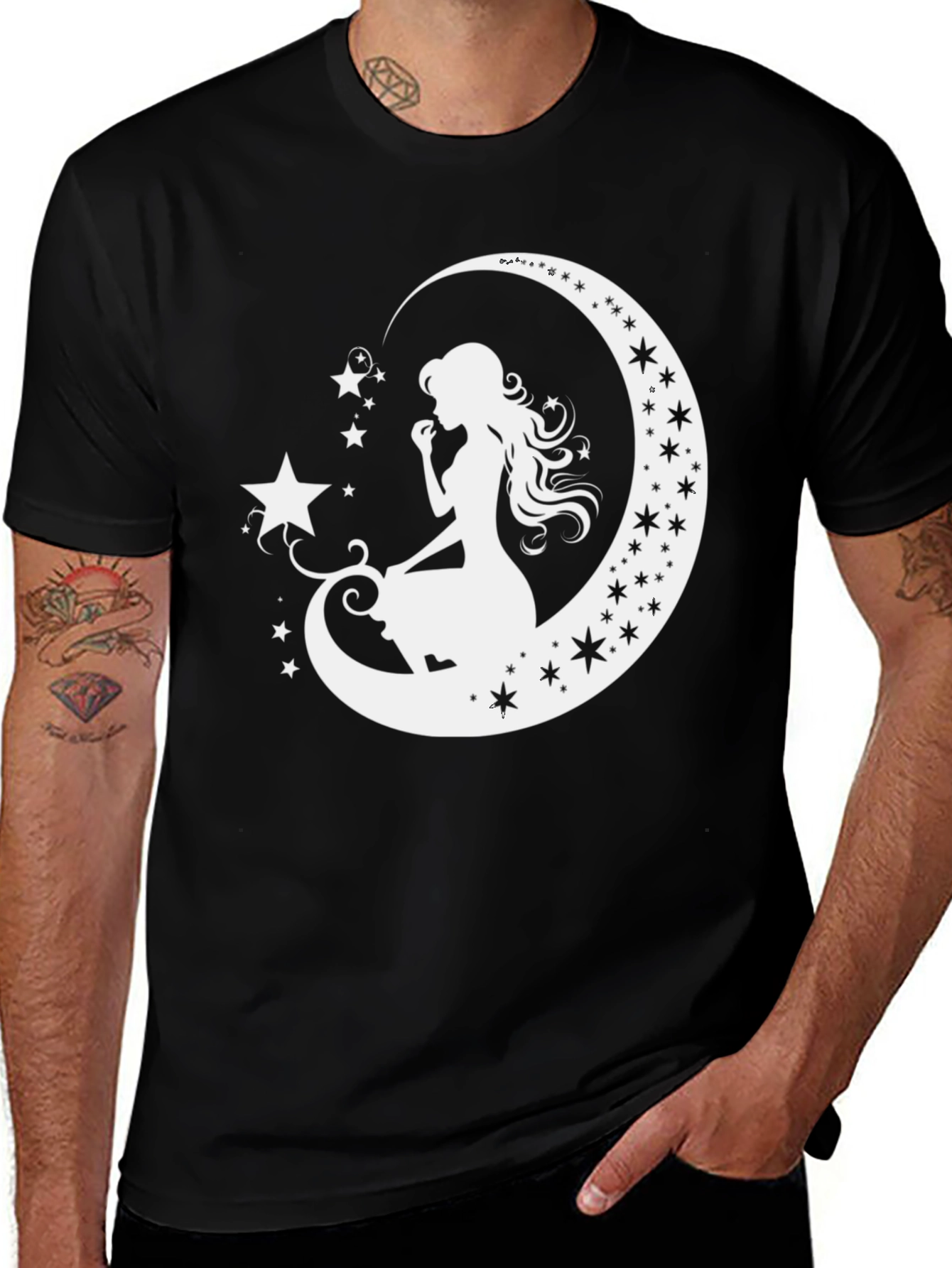 Variant 30 of Moon Fairy Graphic Tee - Stylish Black Cotton Blend Shirt