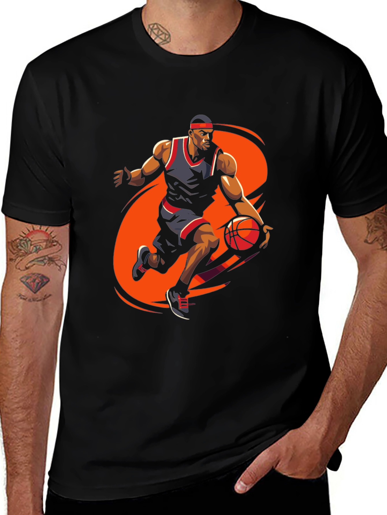 Variant 29 of Basketball Player Graphic Tee - Stylish Black Cotton T-Shirt
