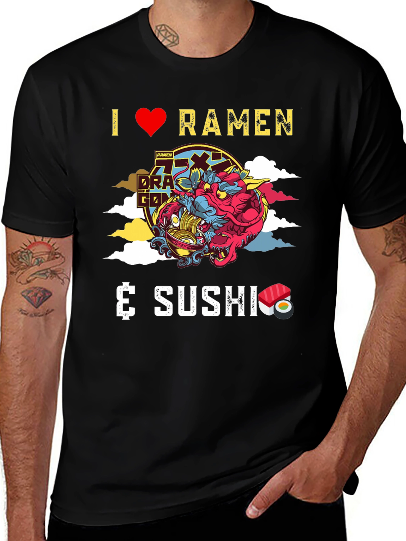 Variant 22 of I Heart Ramen & Sushi Graphic Tee - Japanese Food Lovers Shirt
